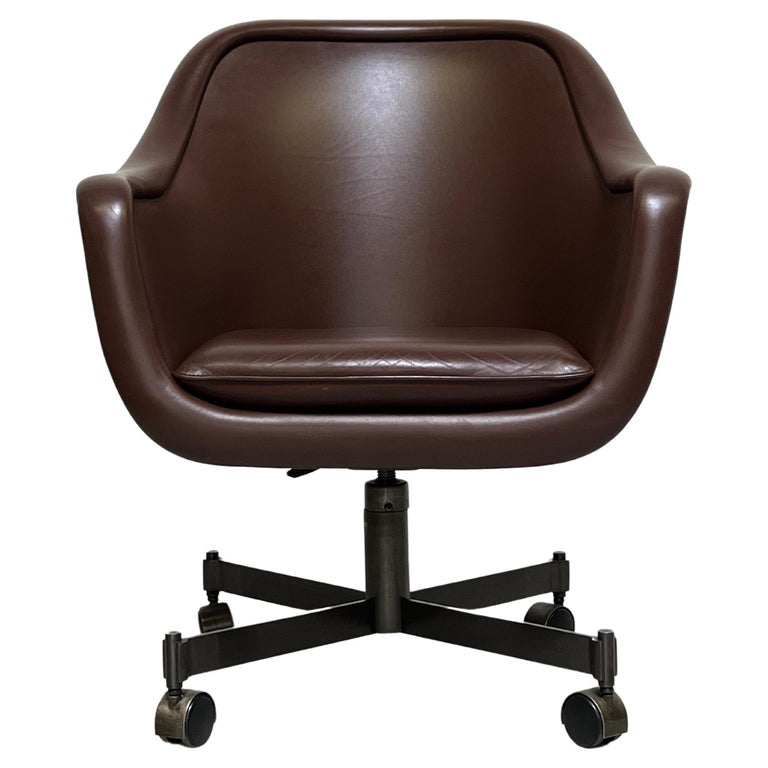 Ward Bennett Desk Chair in Leather with Bronze Base For Sale