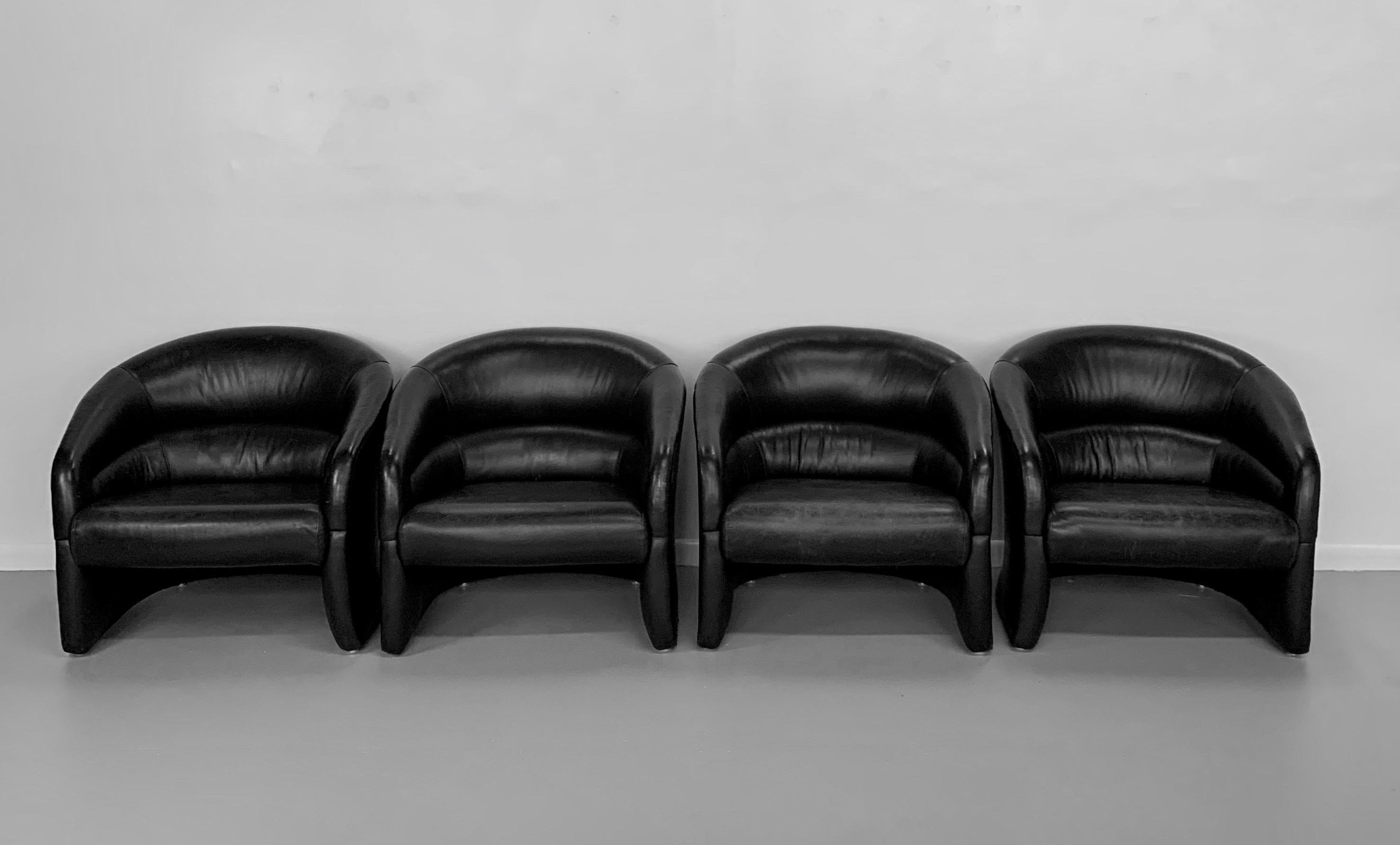 Ward Bennett for Brickel Associates 1970s Leather Barrel Back Club Chairs 4