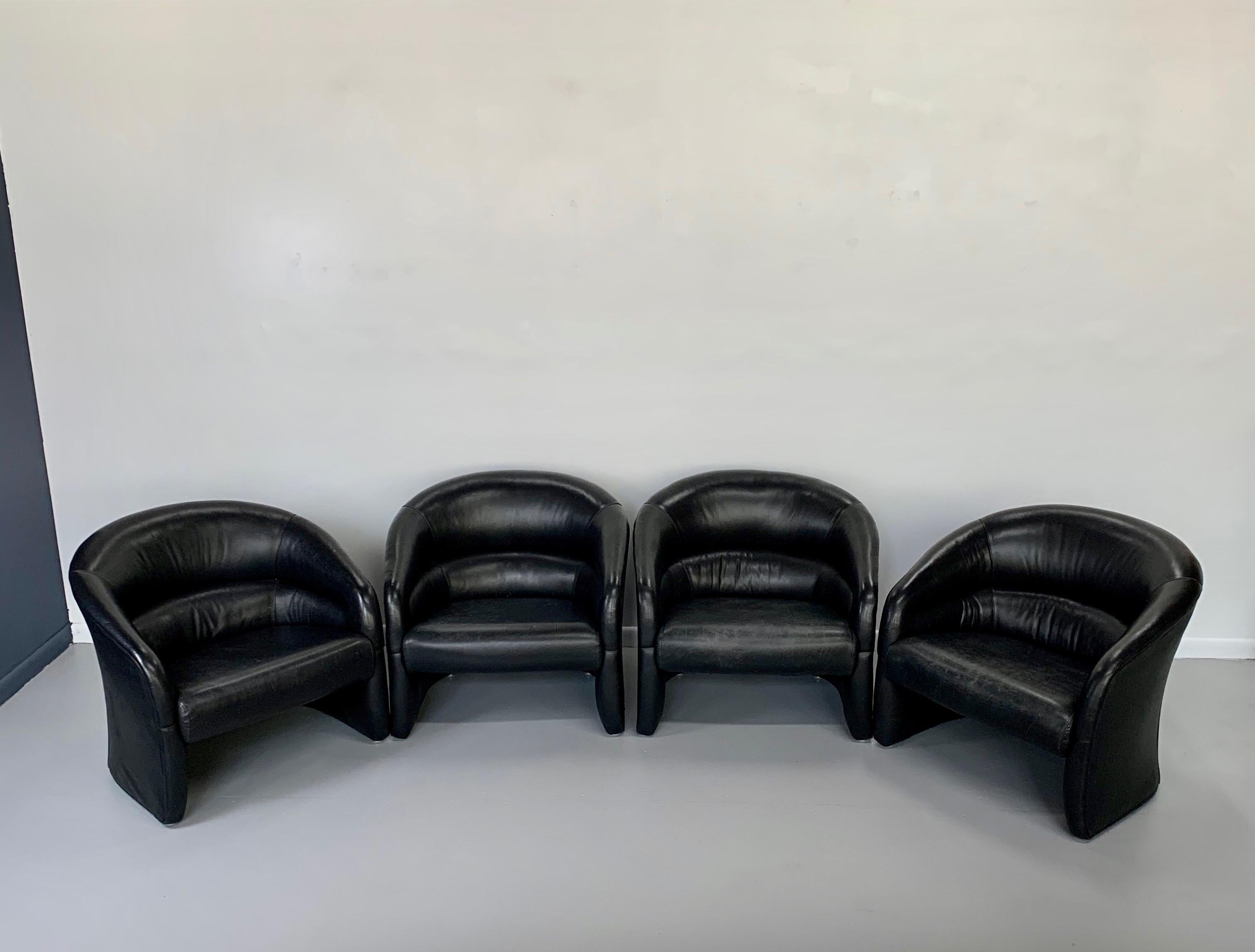 20th Century Ward Bennett for Brickel Associates 1970s Leather Barrel Back Club Chairs