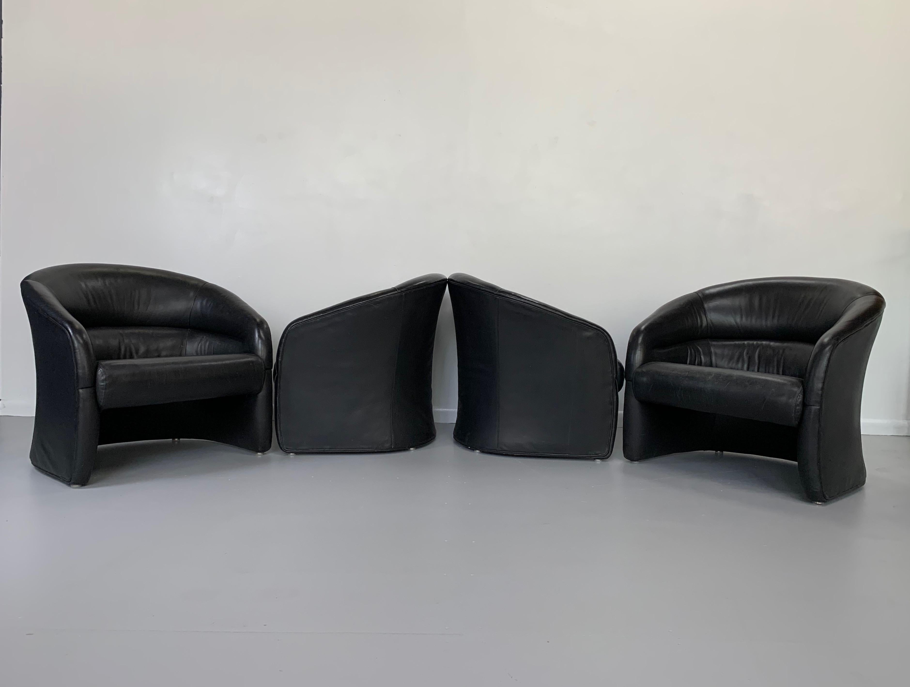 Ward Bennett for Brickel Associates 1970s Leather Barrel Back Club Chairs 2