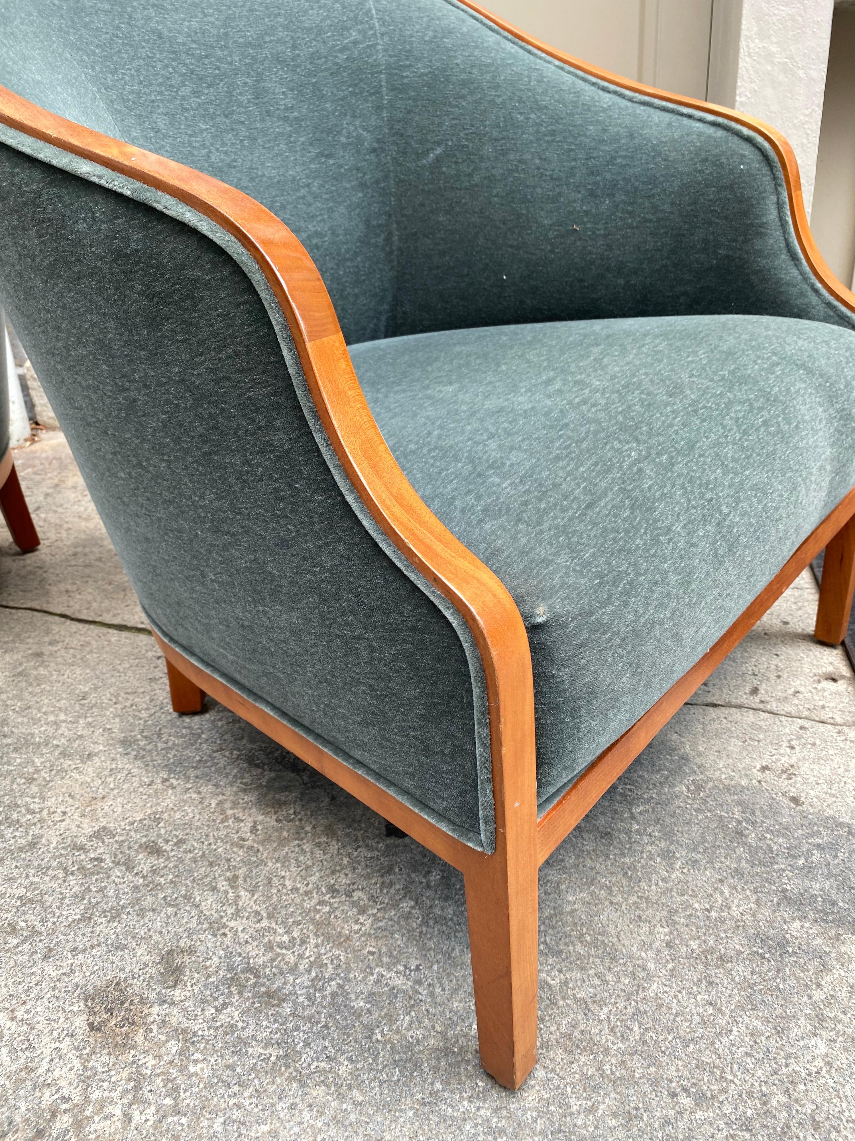 Mid-Century Modern Ward Bennett for Brickel Associates Pair of Lounge Chairs in Cherry and Mohair