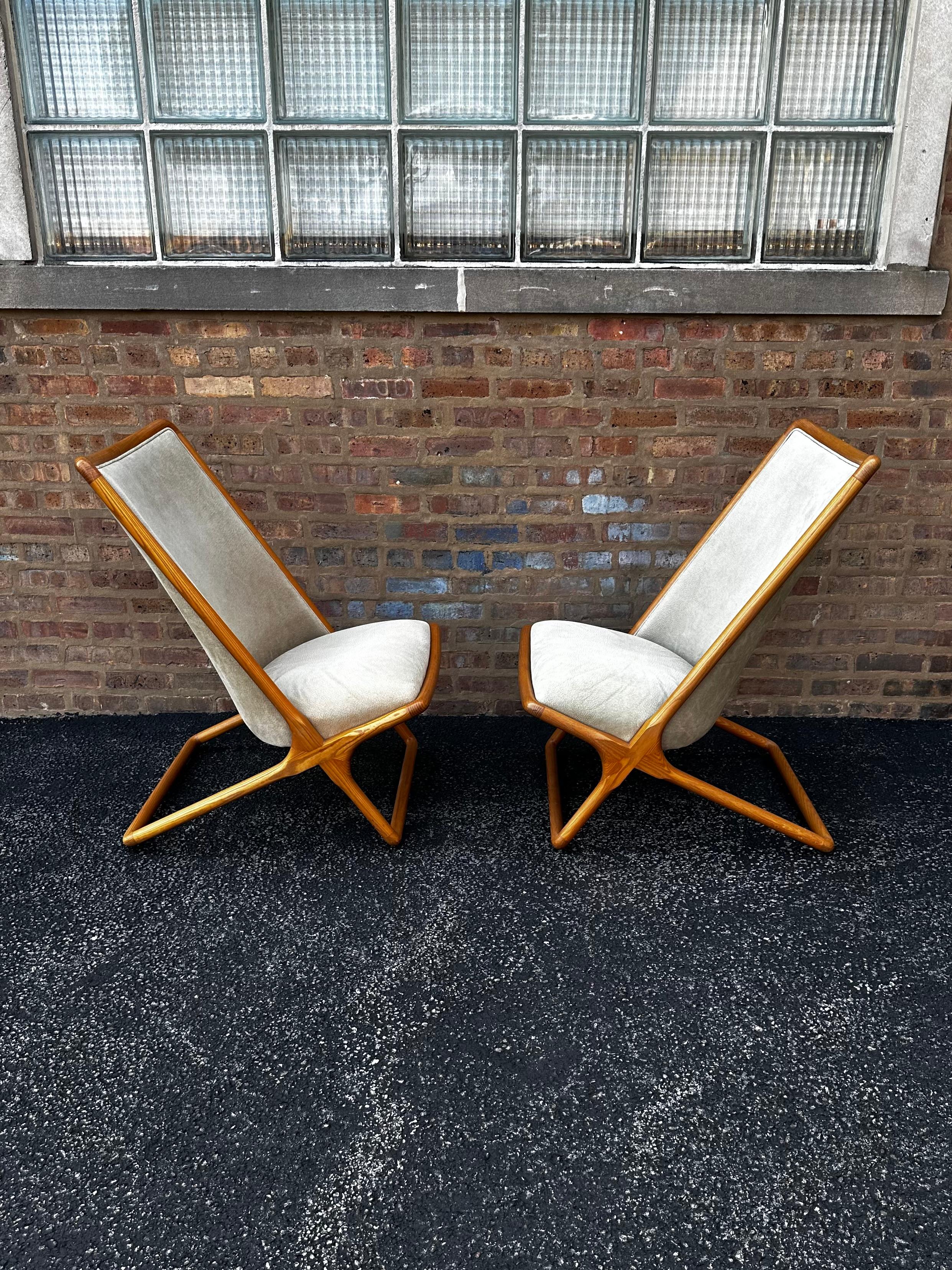 American Ward Bennett for Brickel Associates Suede Scissor Chairs, A Pair