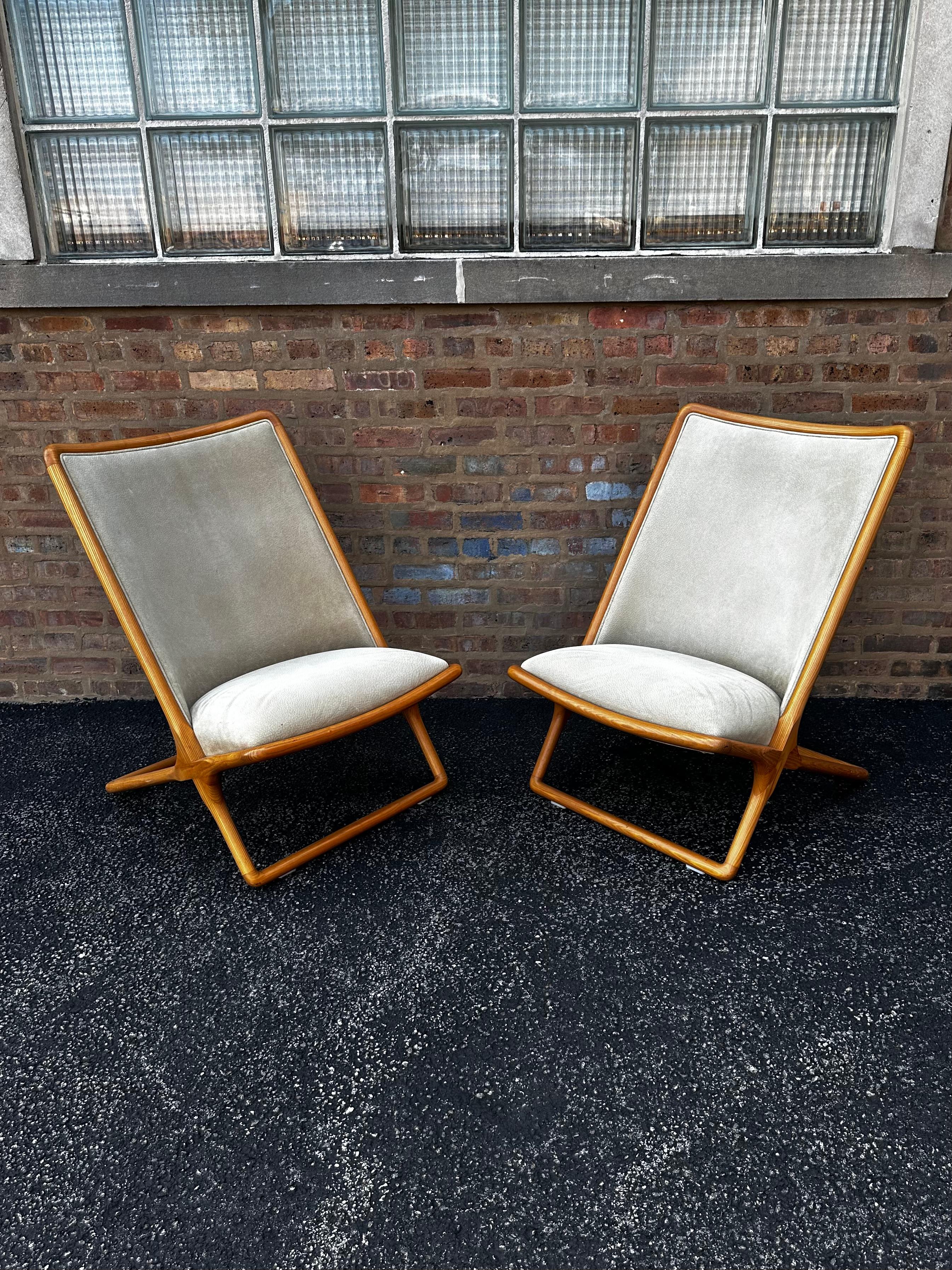 Joinery Ward Bennett for Brickel Associates Suede Scissor Chairs, A Pair