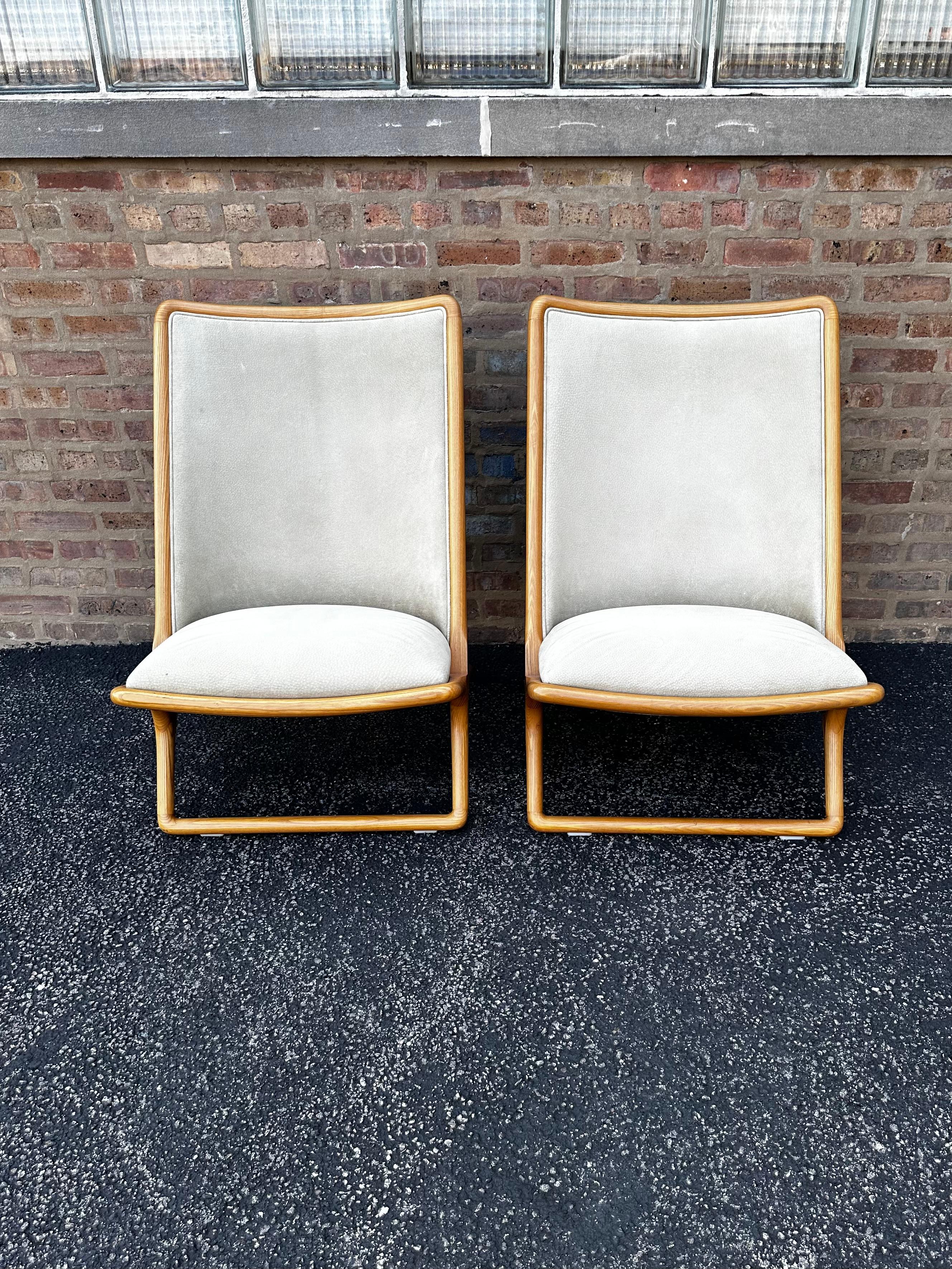 Ward Bennett for Brickel Associates Suede Scissor Chairs, A Pair In Good Condition In Skokie, IL