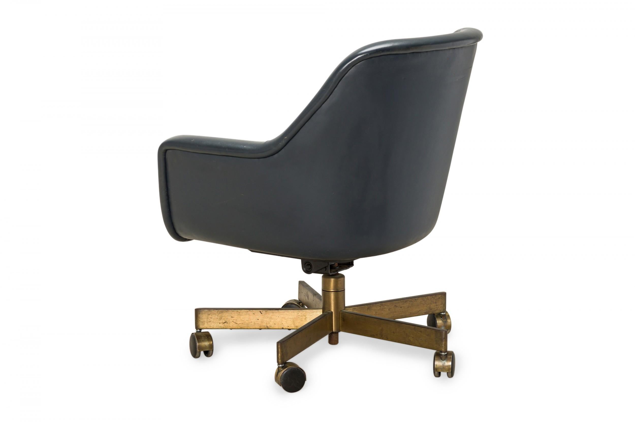 Ward Bennett for Brickel Associates Tufted Blue Leather Swivel Office Chair For Sale 3