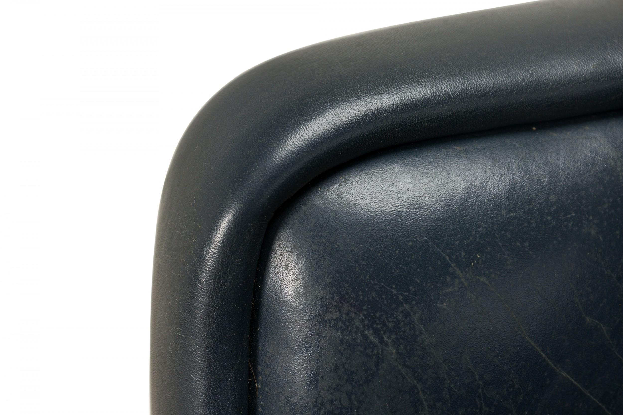 Ward Bennett for Brickel Associates Tufted Blue Leather Swivel Office Chair For Sale 4