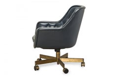 Ward Bennett for Brickel Associates Tufted Blue Leather Swivel Office Chair