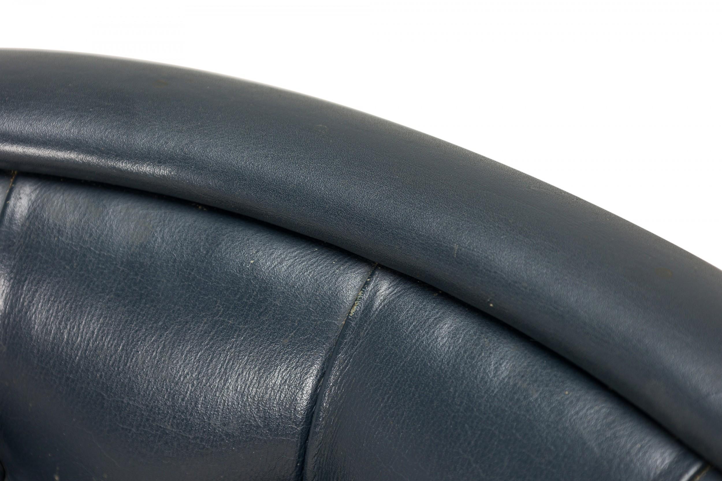 Mid-Century Modern Ward Bennett for Brickel Associates Tufted Blue Leather Swivel Office Chair For Sale