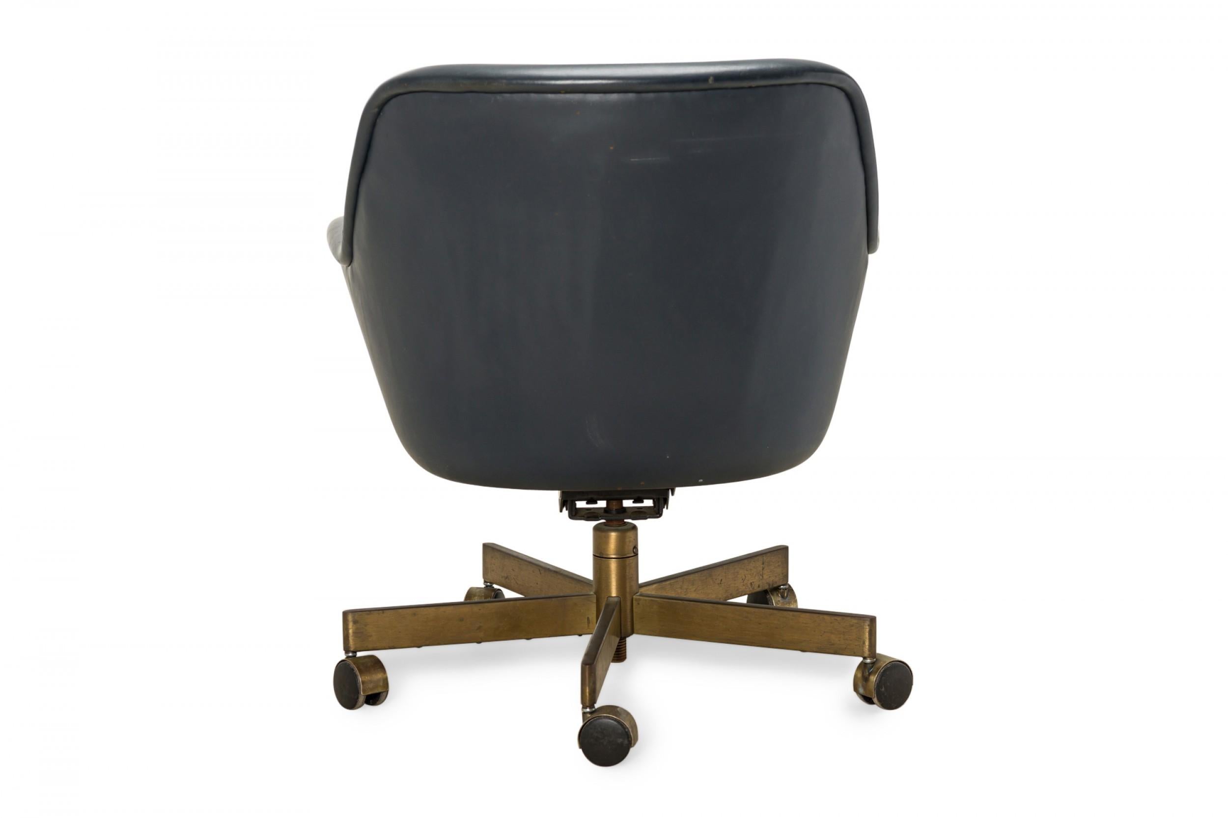 20th Century Ward Bennett for Brickel Associates Tufted Blue Leather Swivel Office Chair For Sale