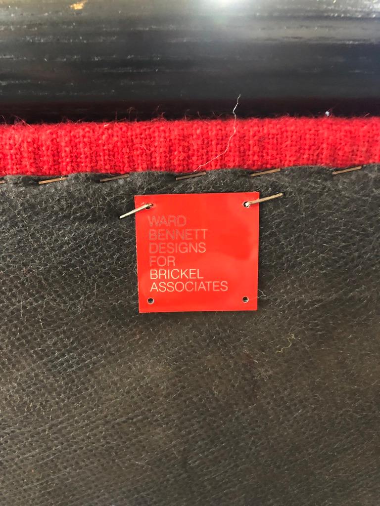 Ward Bennett for Brickel Black Ash Scissor Lounge Chairs, Red Wool Bouclé, 1984 In Good Condition For Sale In Brooklyn, NY