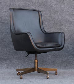 1 Ward Bennett for Brickel Custom Executive Leather & Brass Chair Blue/Bronze