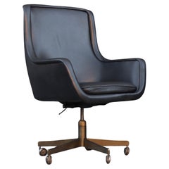Ward Bennett for Brickel Custom Executive Leather & Brass Chair Blue/Bronze