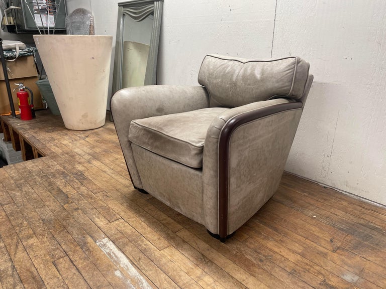 American Ward Bennett for Brickel Leather Art Deco Club Chair, circa 1980s For Sale