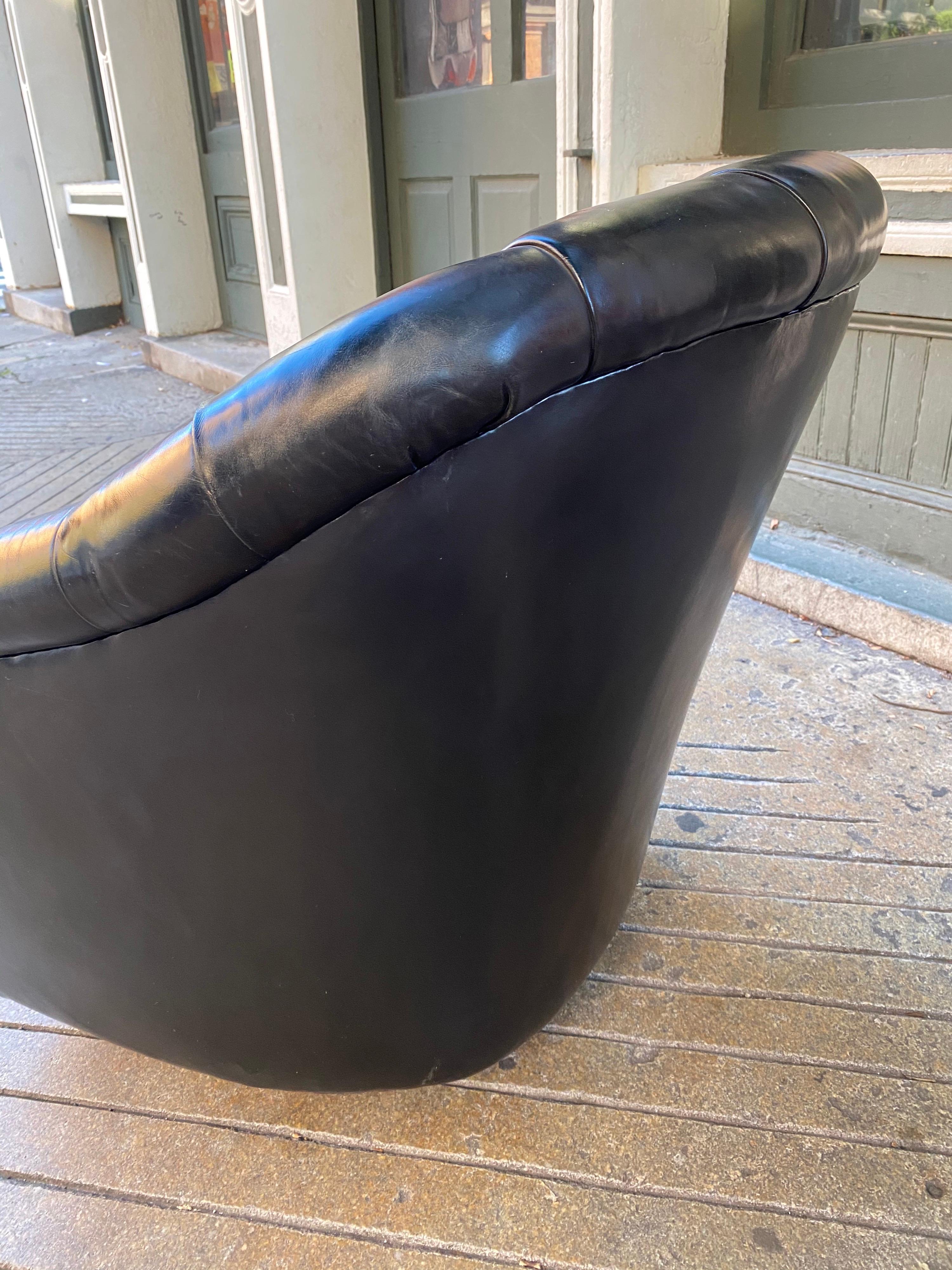 Ward Bennett for Brickel Tufted Black Leather Swivel Lounge Chair 4