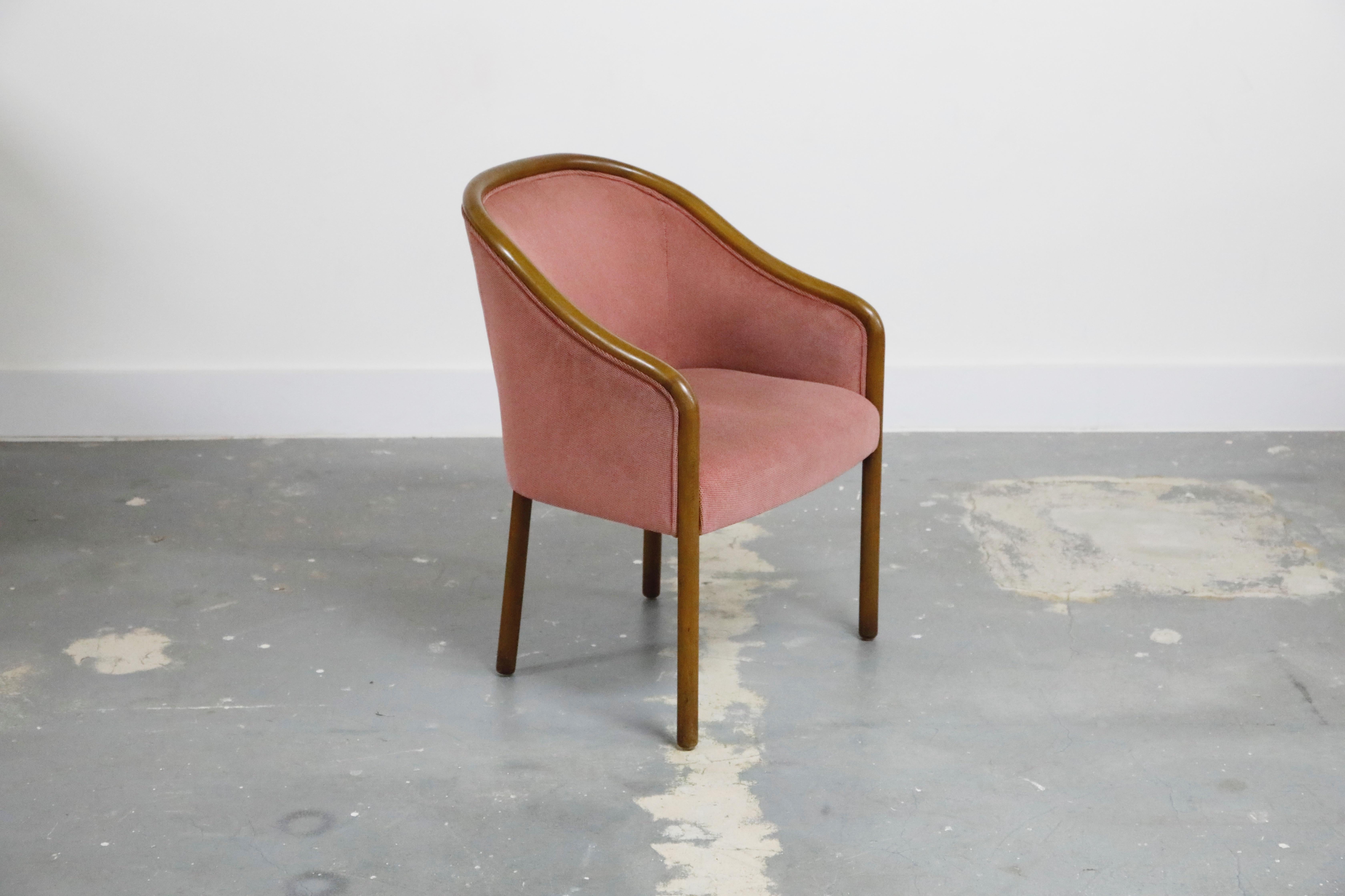 American Ward Bennett for Brickell Associates Pink Velvet Dining Armchairs, circa 1970