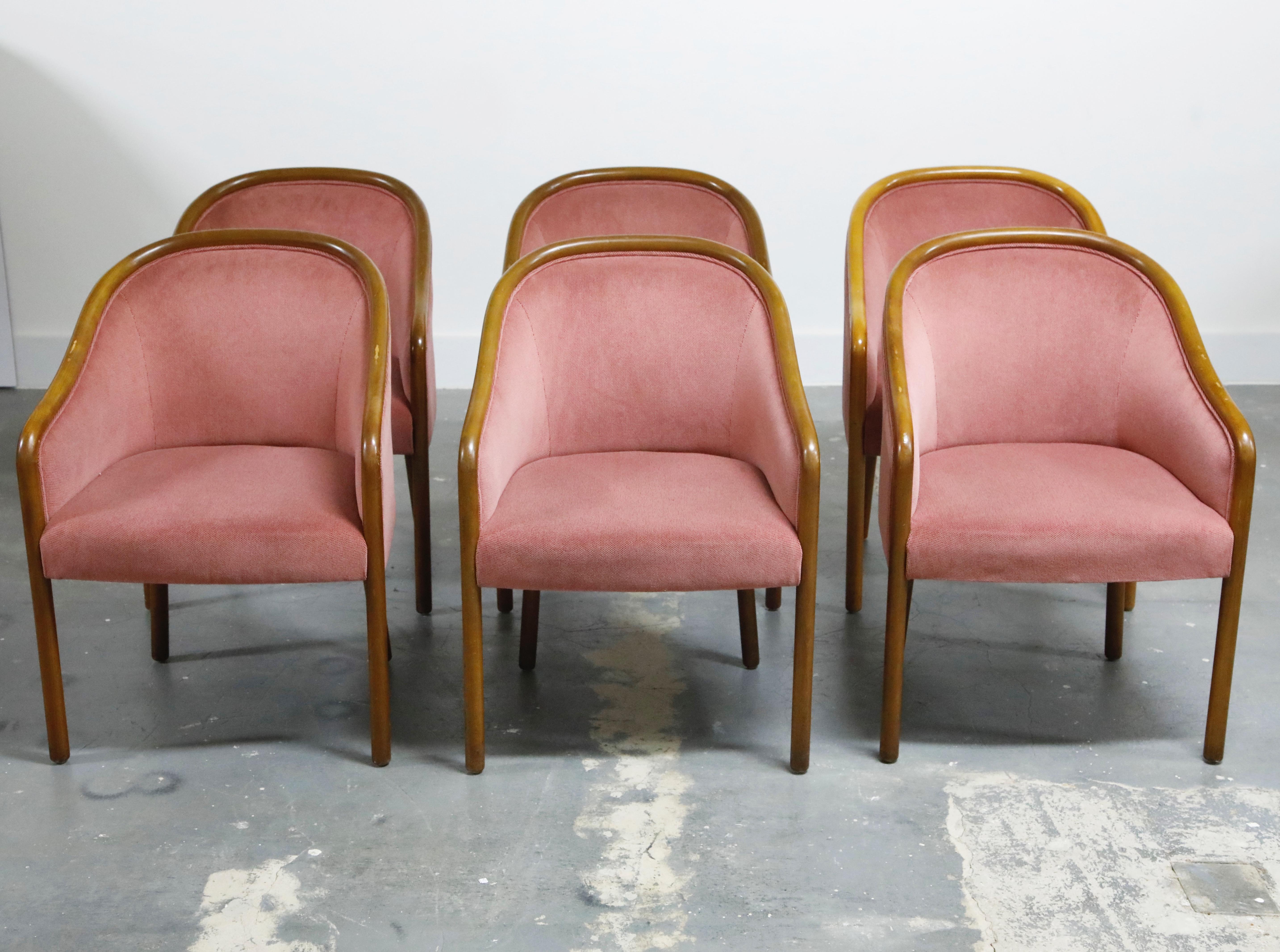 Ward Bennett for Brickell Associates Pink Velvet Dining Armchairs, circa 1970 1