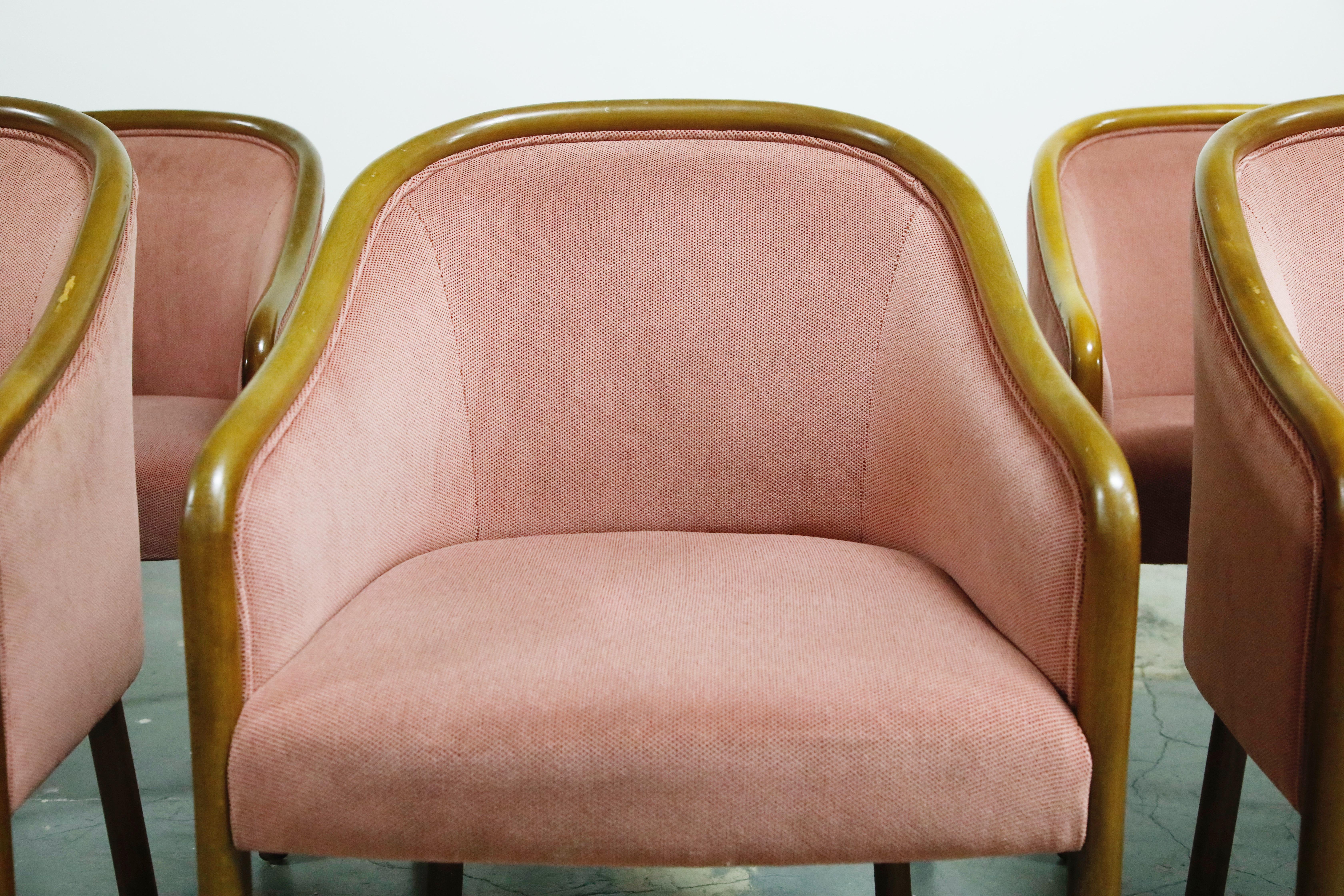 Ward Bennett for Brickell Associates Pink Velvet Dining Armchairs, circa 1970 2