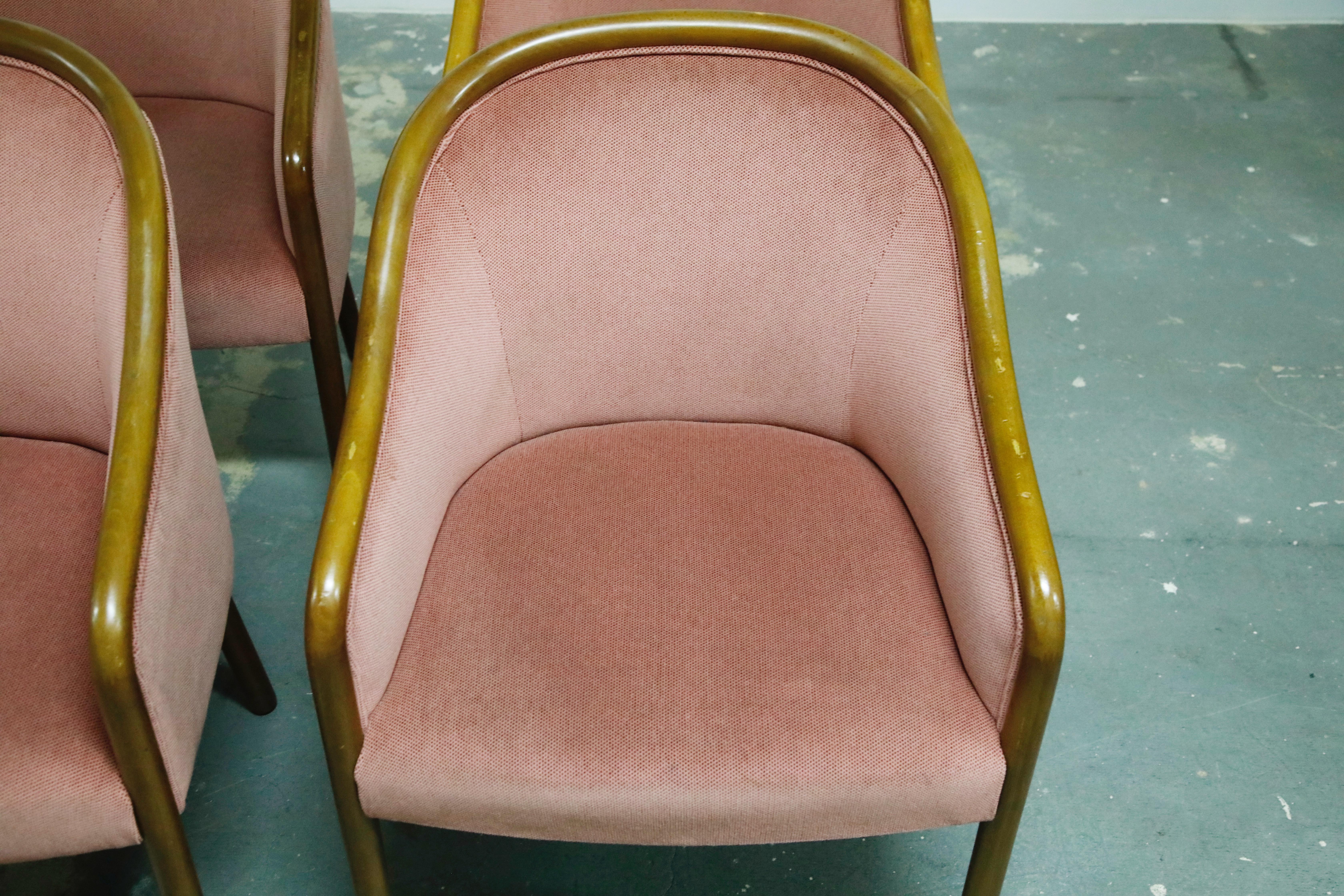 Ward Bennett for Brickell Associates Pink Velvet Dining Armchairs, circa 1970 3
