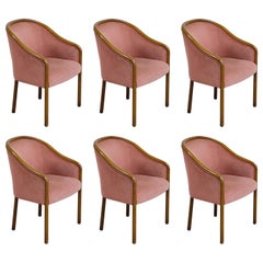 Ward Bennett for Brickell Associates Pink Velvet Dining Armchairs, circa 1970
