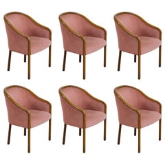 Ward Bennett for Brickell Associates Pink Velvet Dining Armchairs, circa 1970