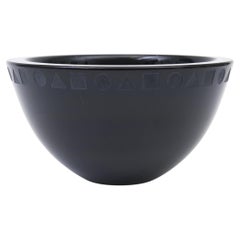 Ward Bennett für Sasaki Sengai: Schwarze Glasschale mit modernistischen Motiven, 1980er Jahre