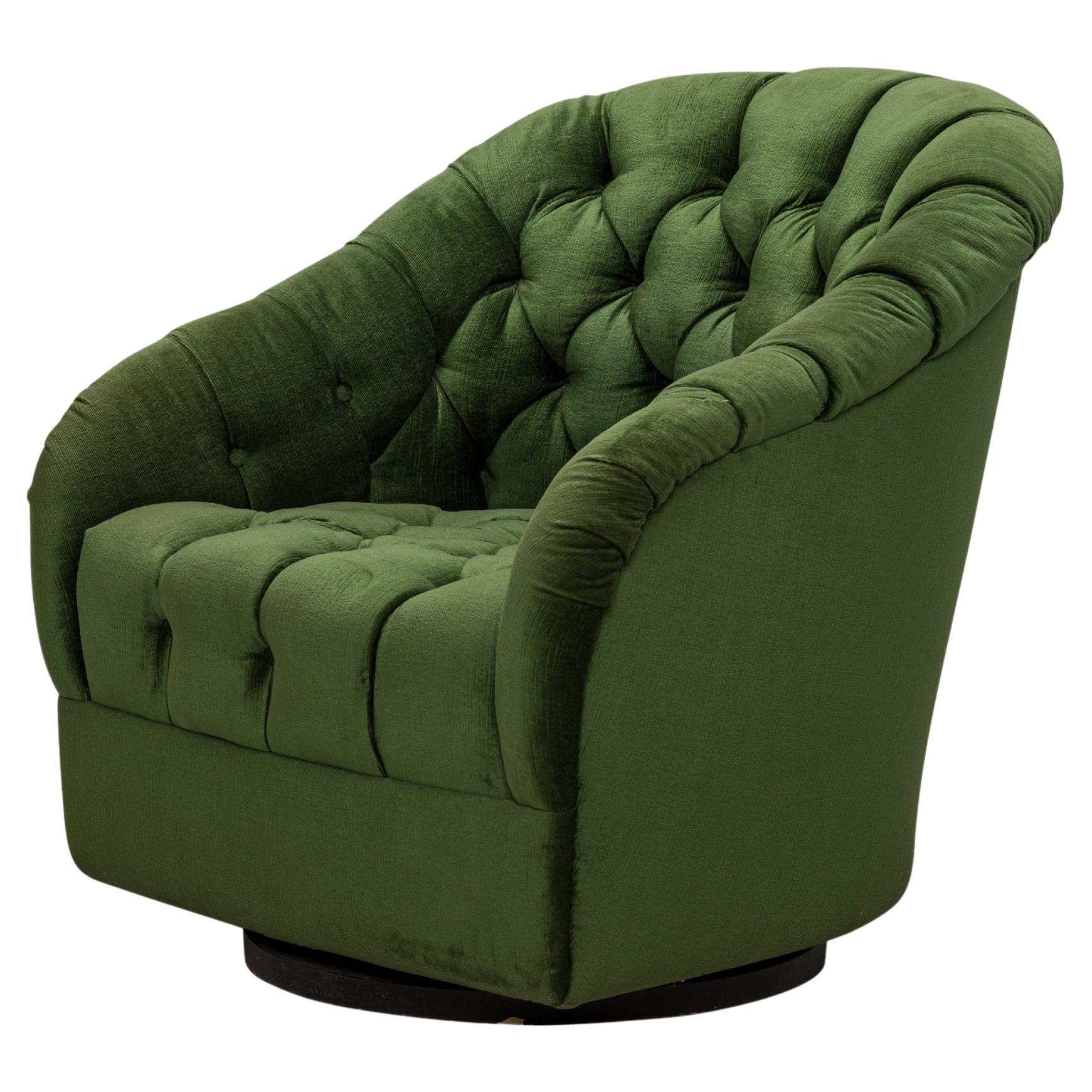 Ward Bennett Green Button Tufted Swivel Tub Lounge / Armchair