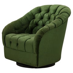 Ward Bennett Green Button Tufted Swivel Tub Lounge / Armchair
