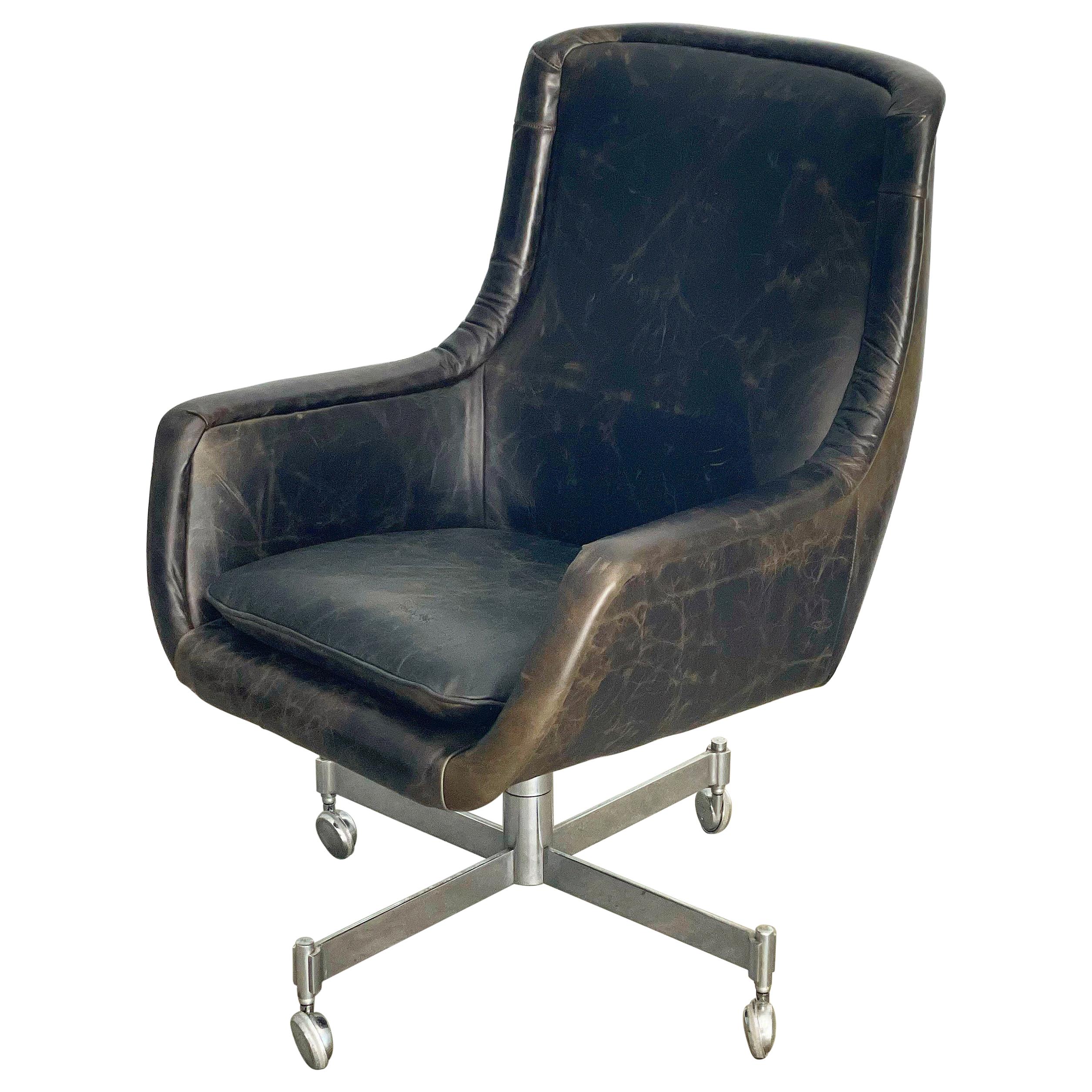 Ward Bennett High Back Executive Desk Chair in Aniline Leather, for Brickel 1978
