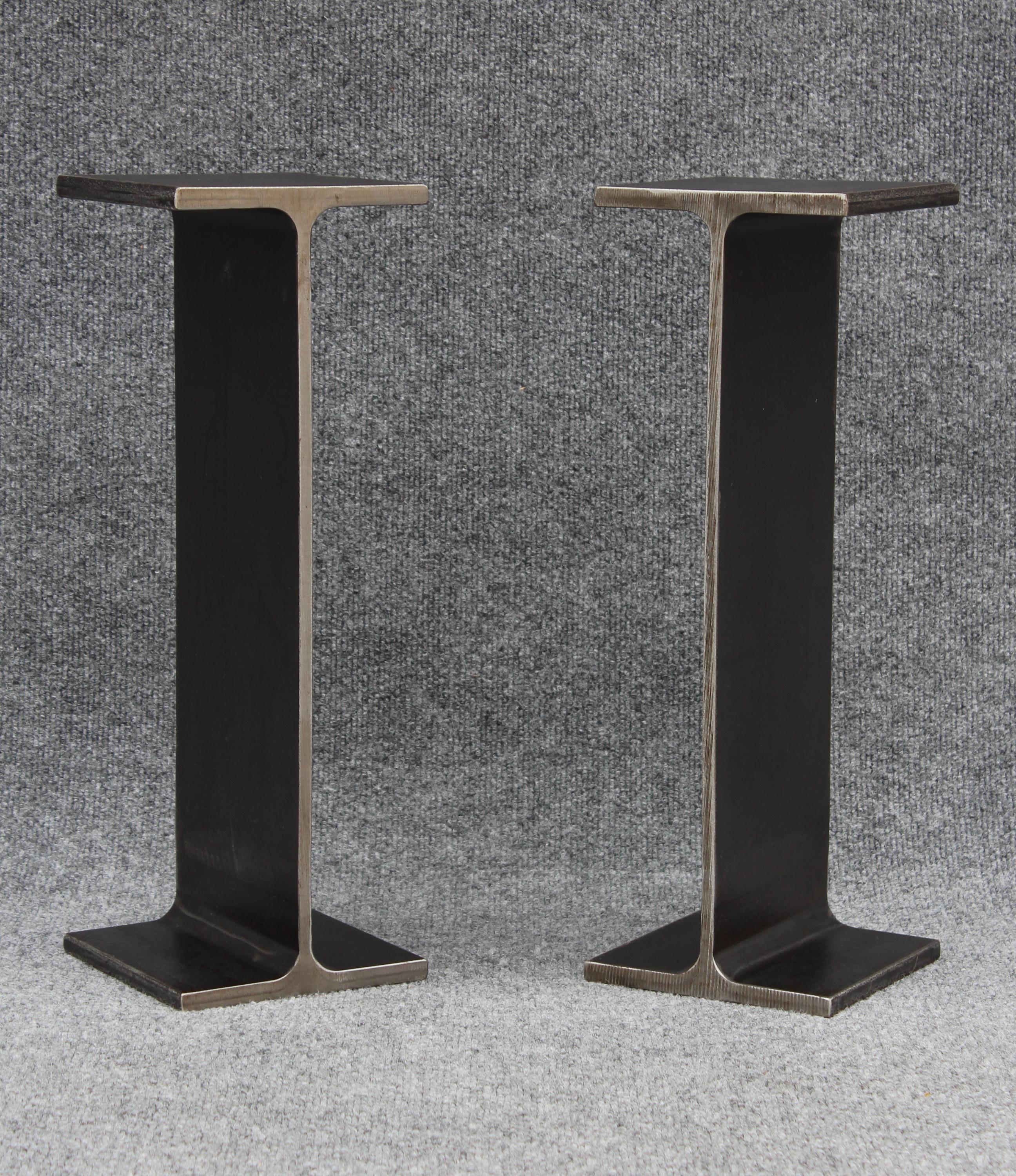 Mid-Century Modern Ward Bennett Inspired Pair Enameled Steel I-Beam Drink Stands or End Tables