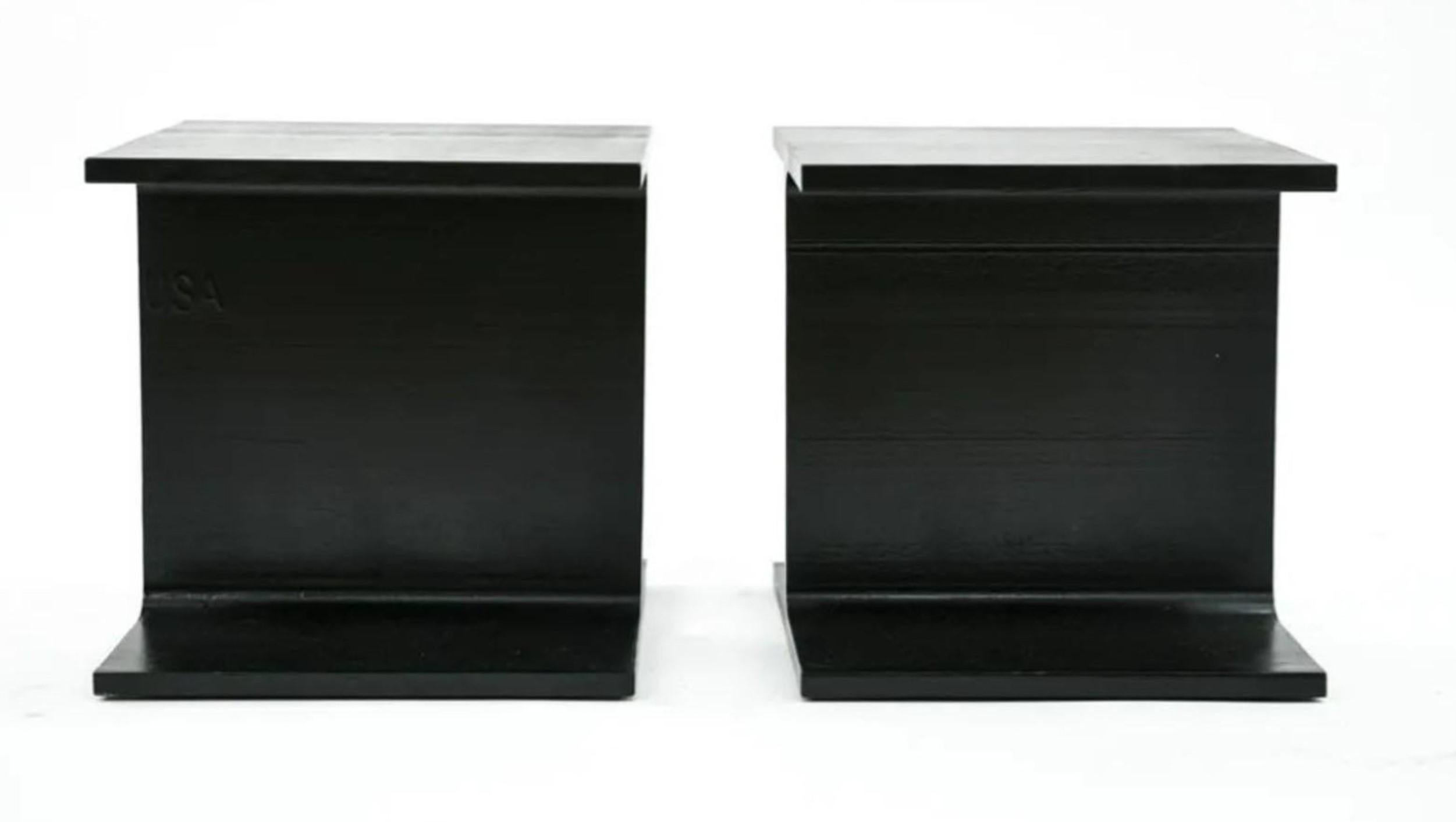 American Ward Bennett Inspired Pair Enameled Steel I-Beam Side or End Tables Mid-Century For Sale
