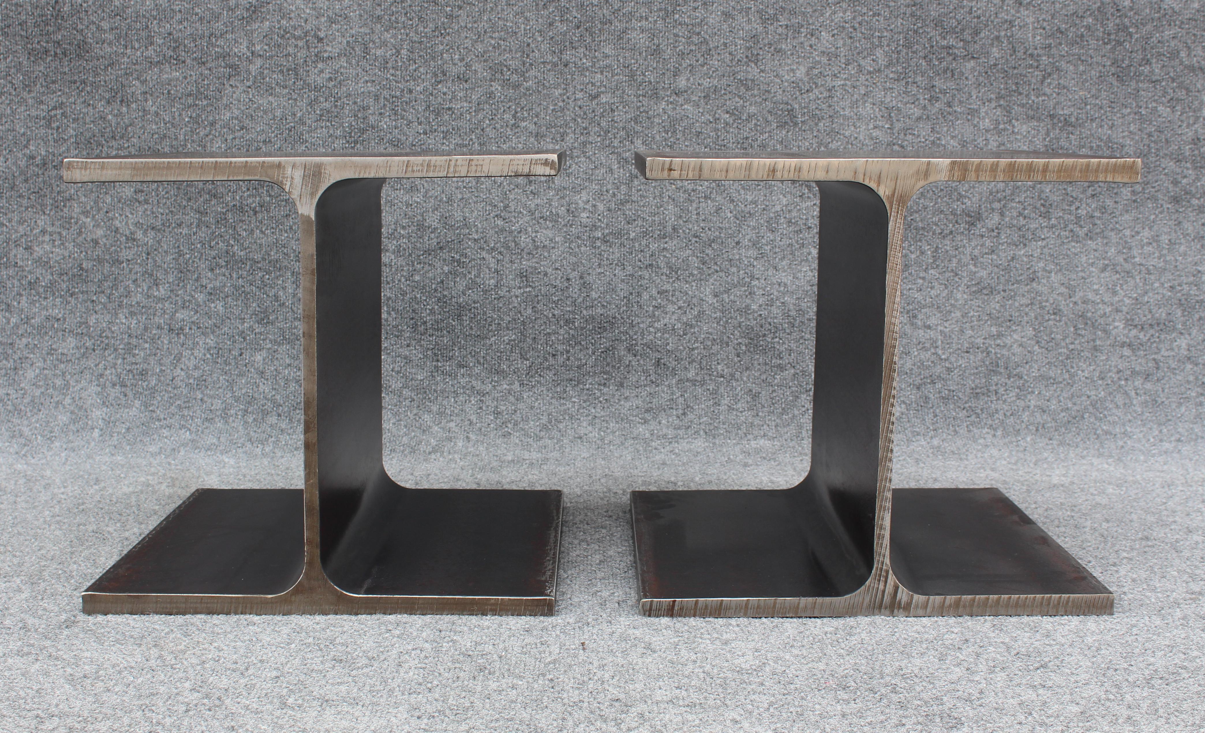 Ward Bennett Inspired Pair Enameled Steel I-Beam Side or End Tables Mid-Century In Good Condition For Sale In Philadelphia, PA