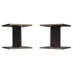 Ward Bennett Inspired Pair Enameled Steel I-Beam Side or End Tables Mid-Century