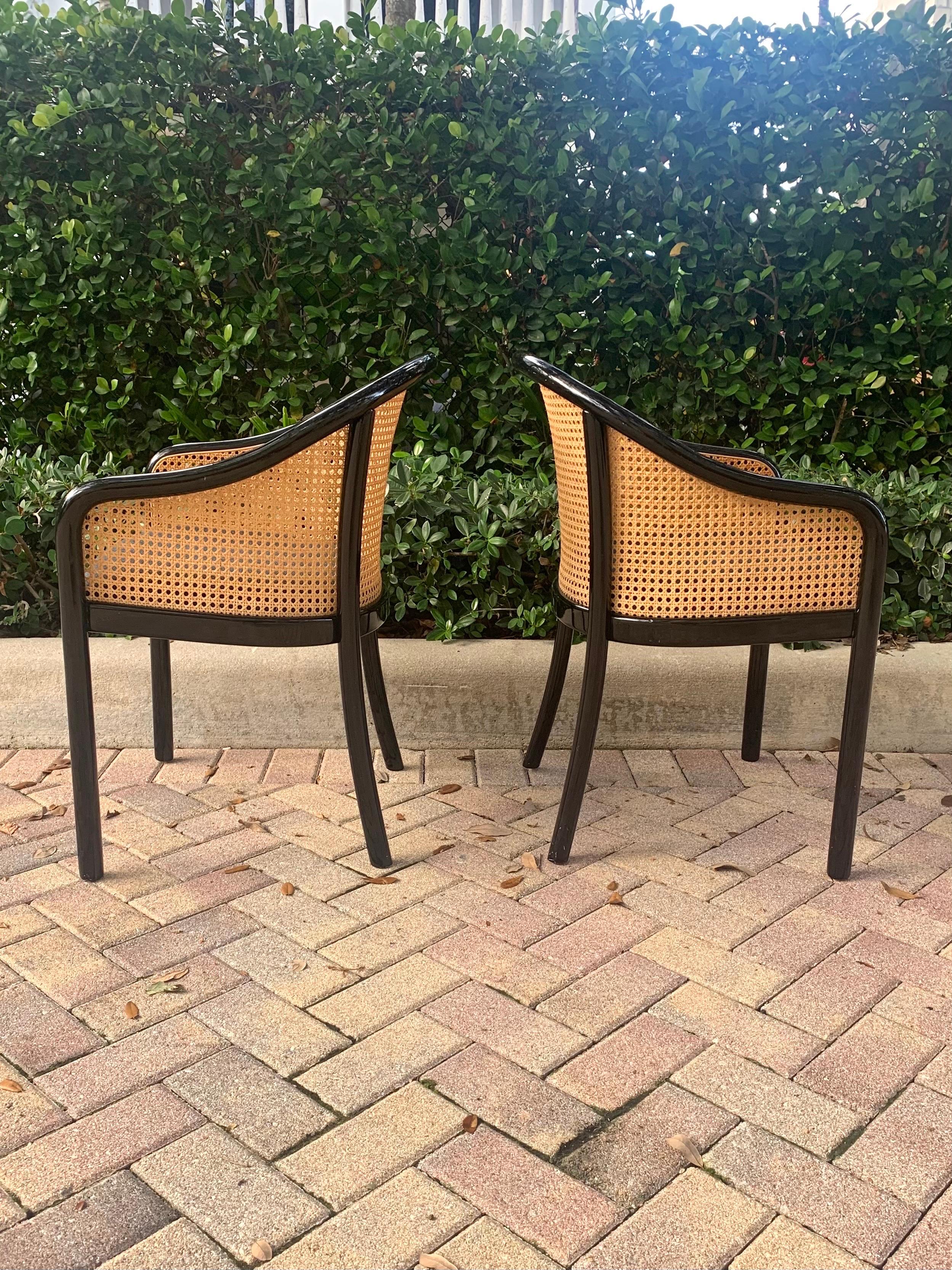 Mid-Century Modern Ward Bennett Landmark Style Lounge Chairs in Wood and Cane, a Pair For Sale