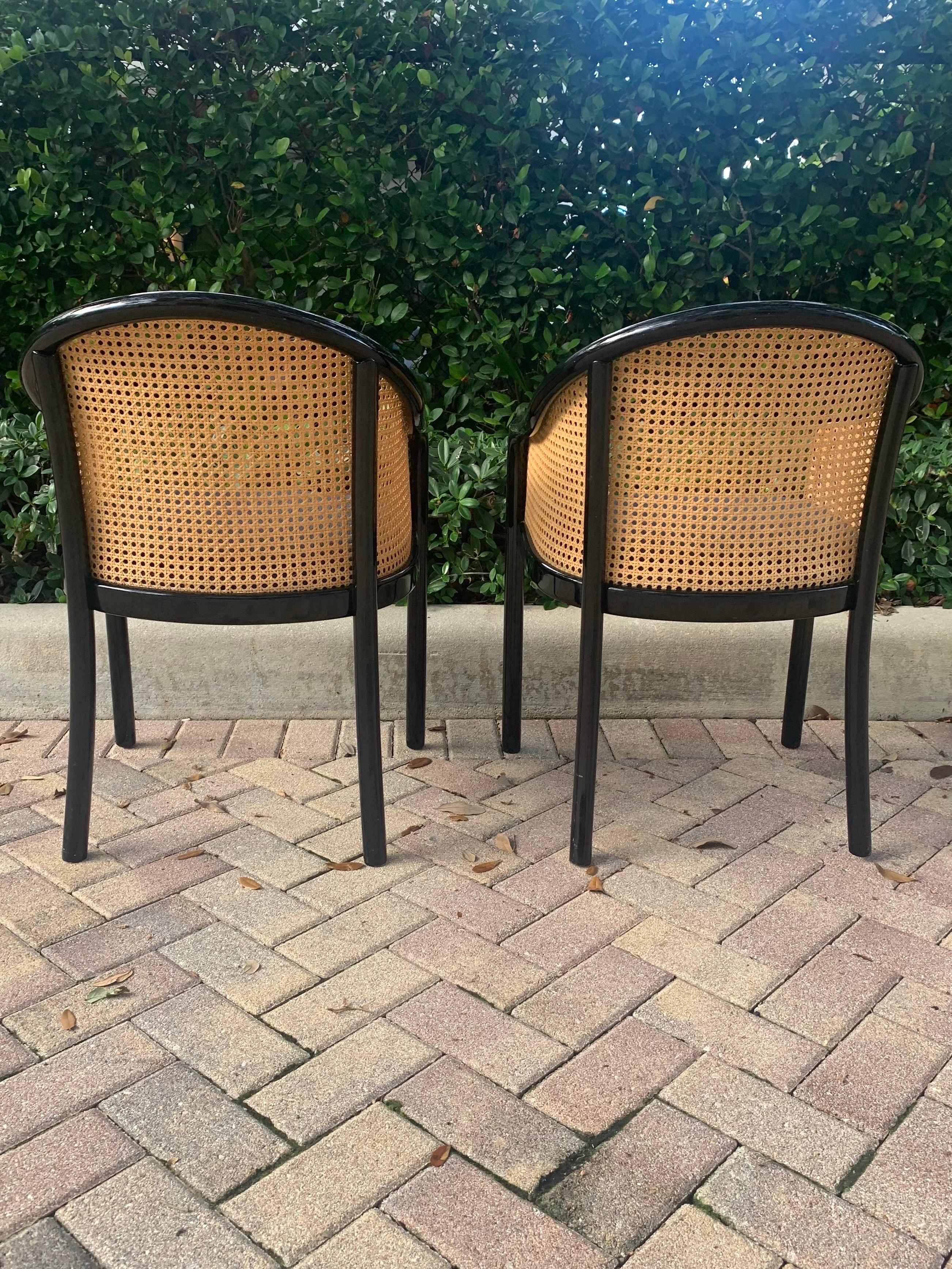 Italian Ward Bennett Landmark Style Lounge Chairs in Wood and Cane, a Pair