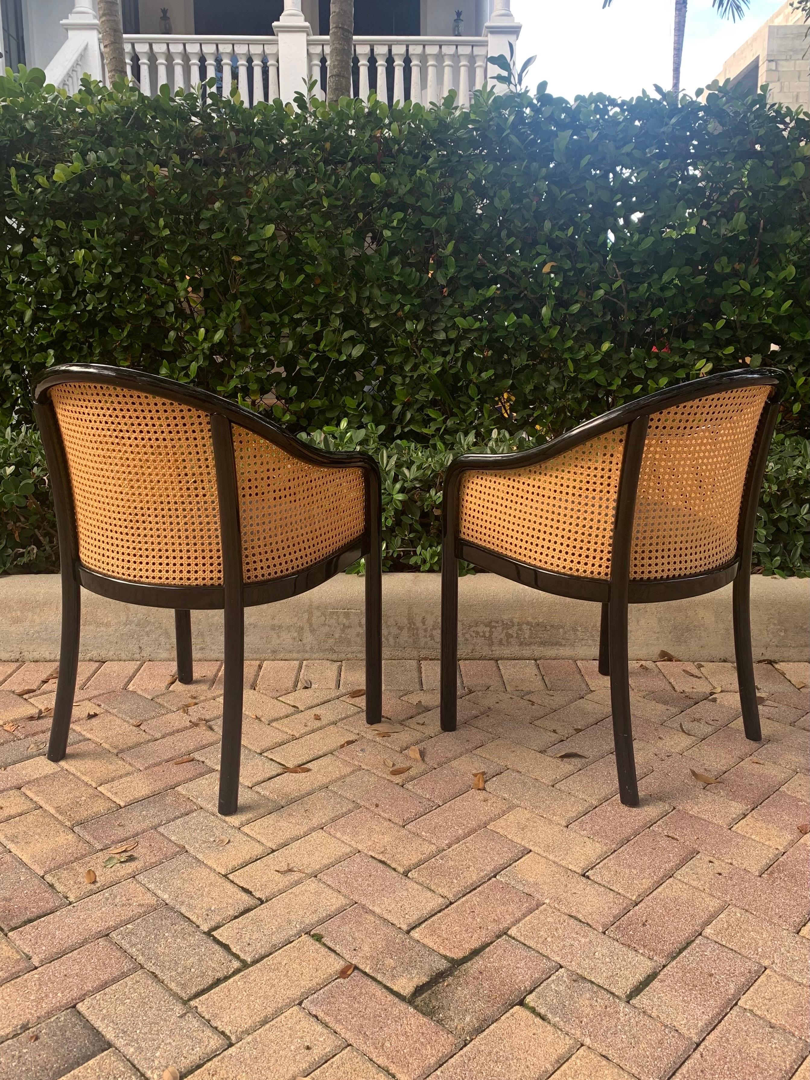 Ward Bennett Landmark Style Lounge Chairs in Wood and Cane, a Pair In Good Condition In Boynton Beach, FL
