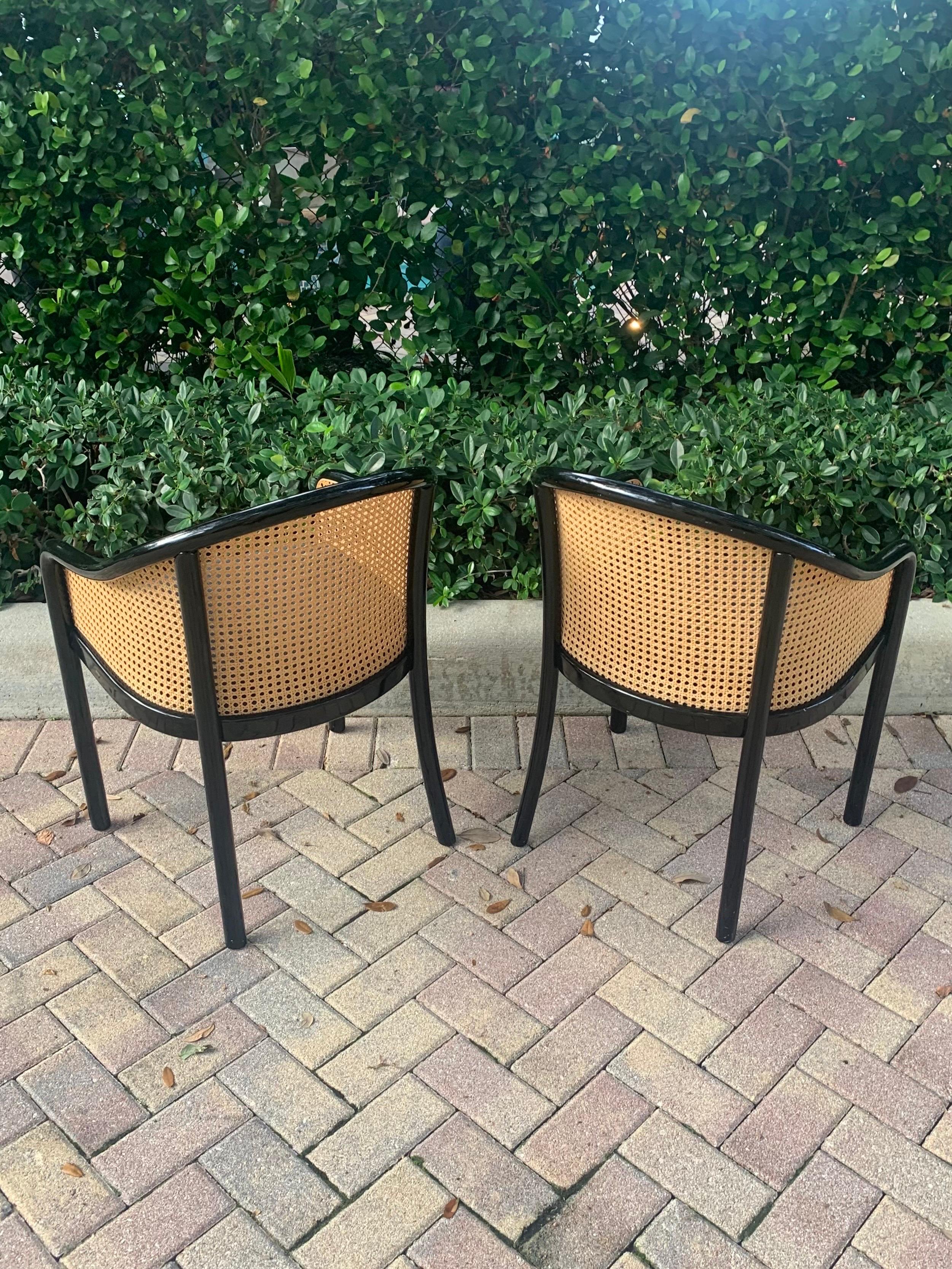 20th Century Ward Bennett Landmark Style Lounge Chairs in Wood and Cane, a Pair