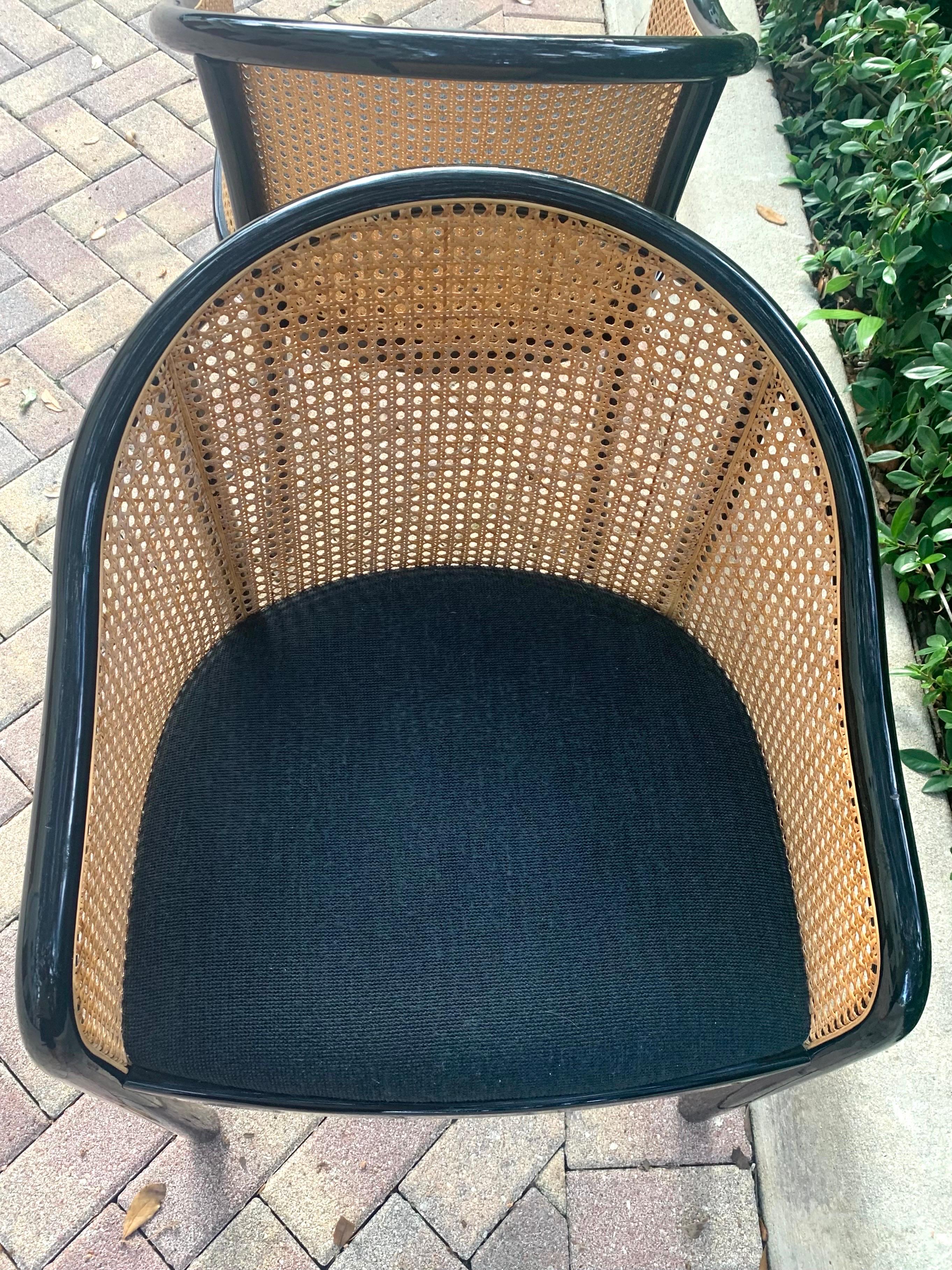 Upholstery Ward Bennett Landmark Style Lounge Chairs in Wood and Cane, a Pair