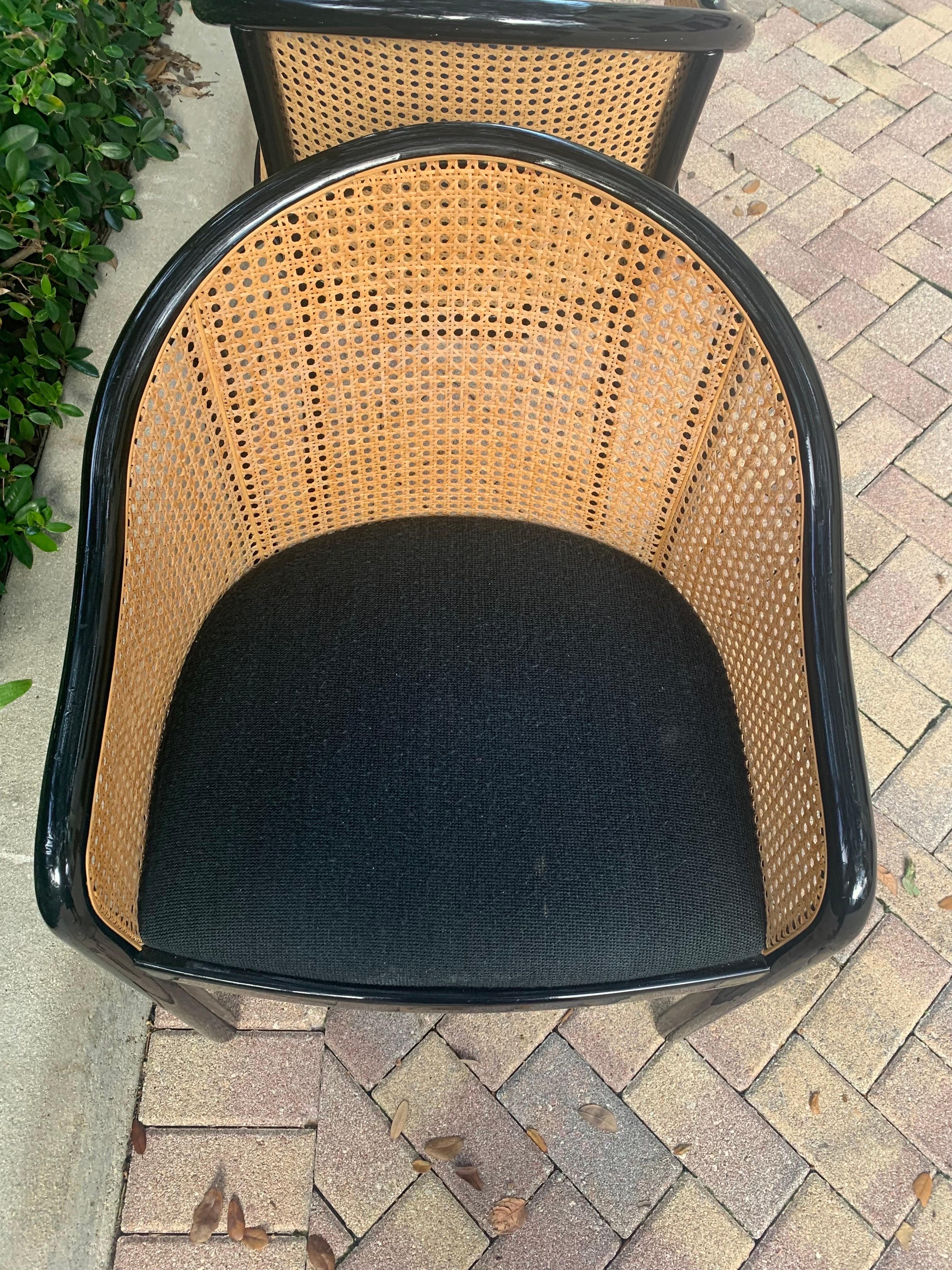 Ward Bennett Landmark Style Lounge Chairs in Wood and Cane, a Pair 1