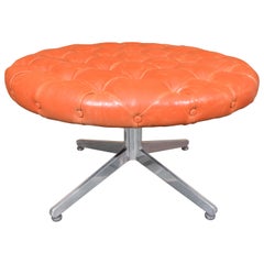 Ward Bennett Large Tufted Ottoman in Burnt Orange Leather