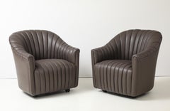 Ward Bennett Leather 1970s Channel Mid Century Lounge Chairs