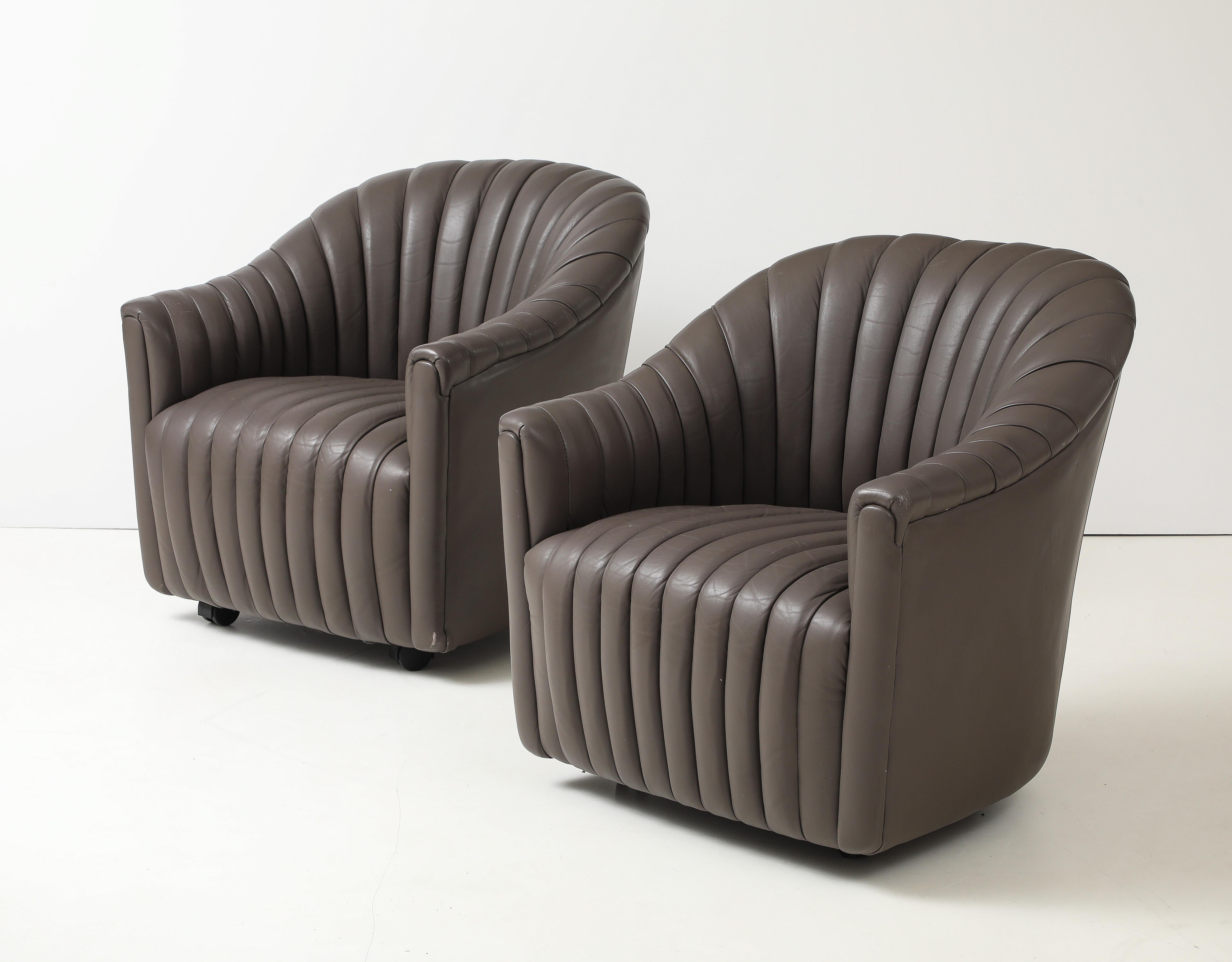Mid-Century Modern Ward Bennett Leather 1970s Channel Mid Century Lounge Chairs For Sale