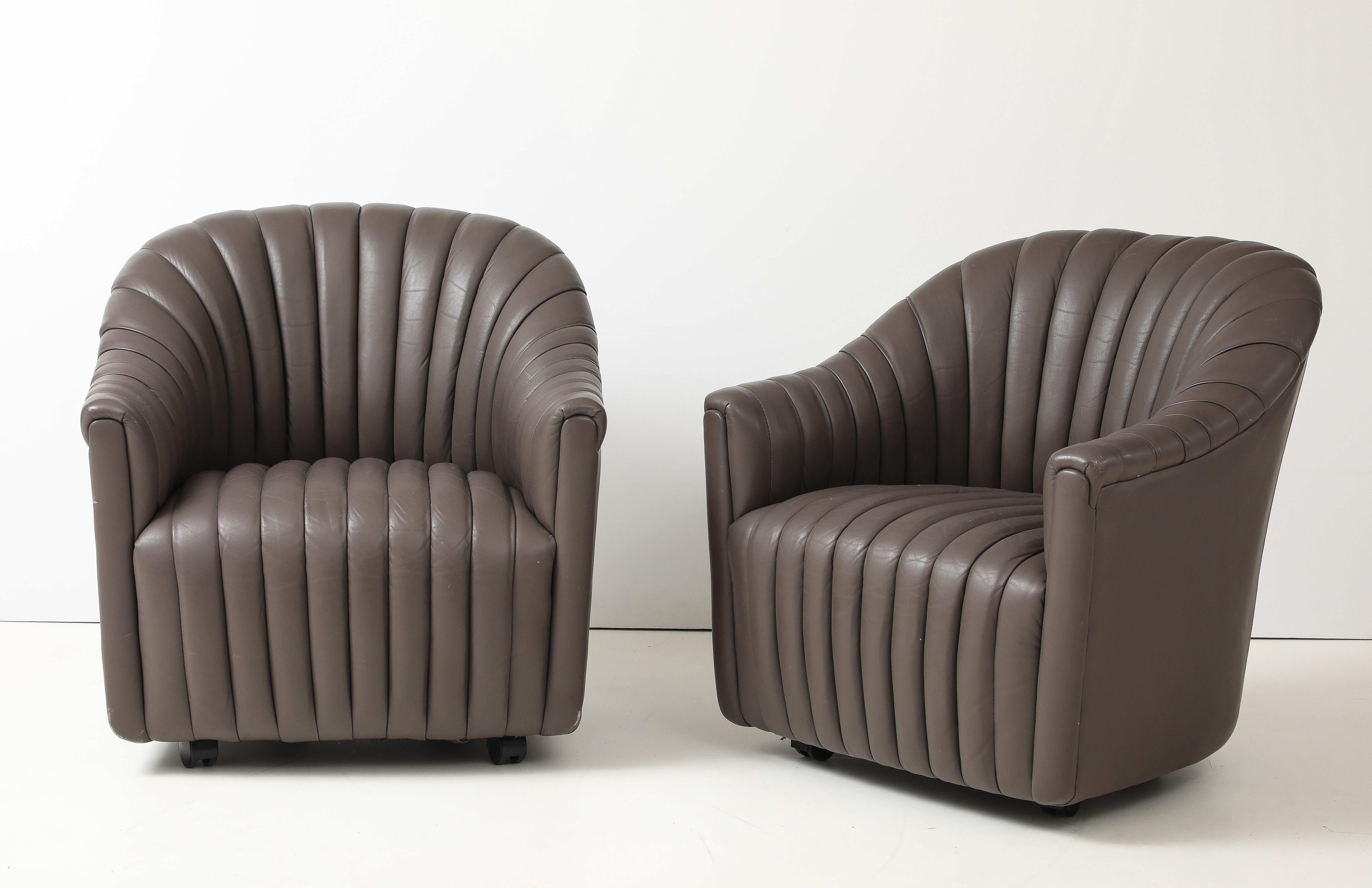 Late 20th Century Ward Bennett Leather 1970s Channel Mid Century Lounge Chairs For Sale
