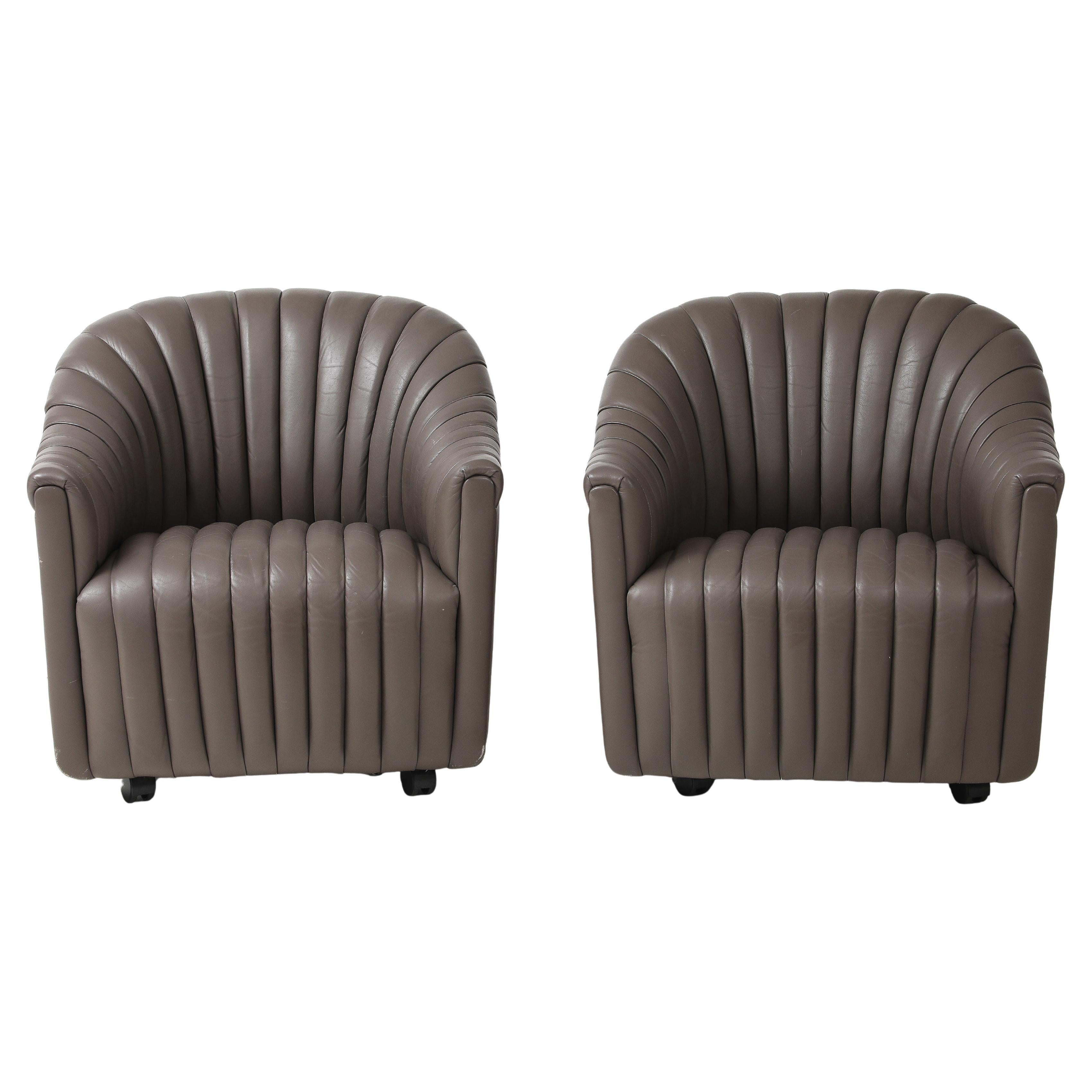 Ward Bennett Leather 1970s Channel Mid Century Lounge Chairs
