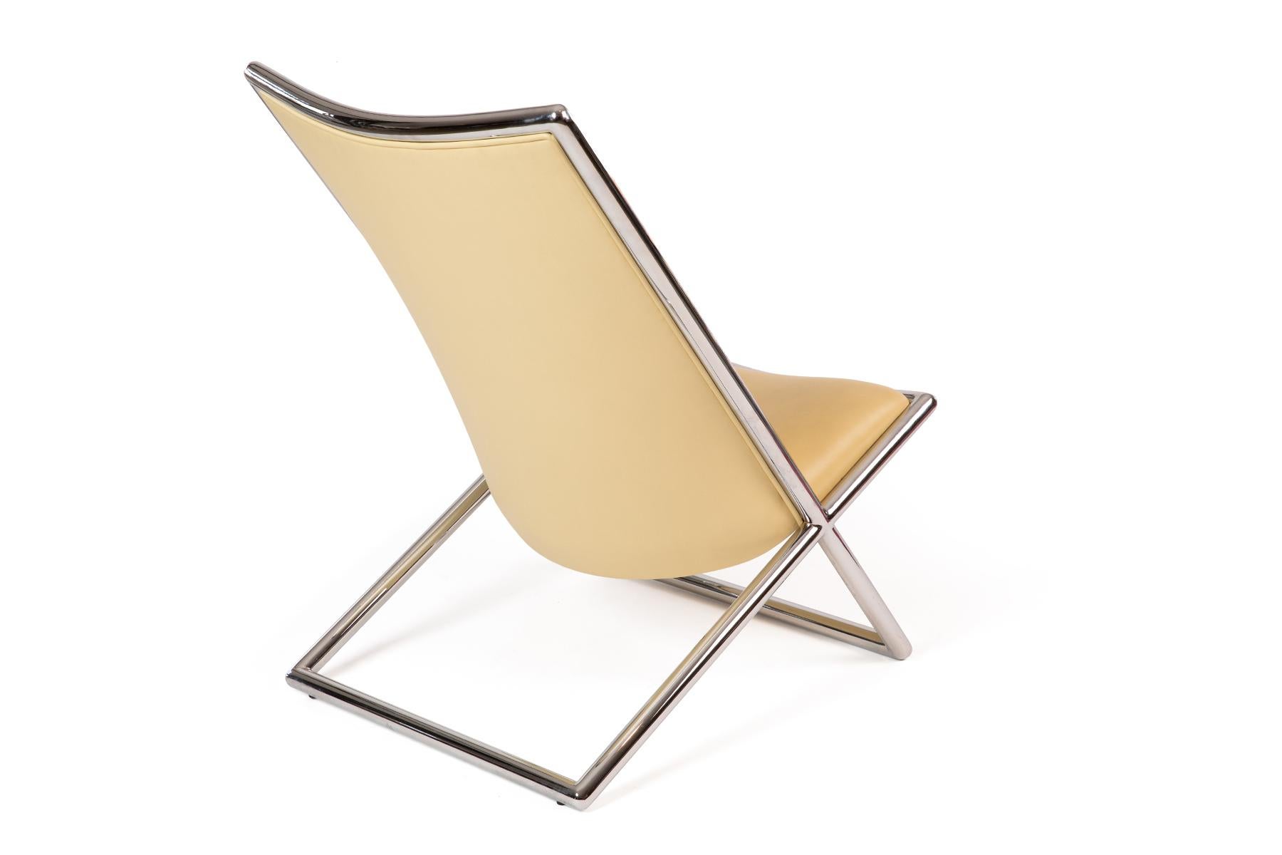 Mid-Century Modern Ward Bennett Scissor Chairs in Yellow Leather & Chrome