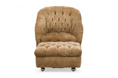 Fauteuil de salon et pouf Ward Bennett brun clair en velours touffeté