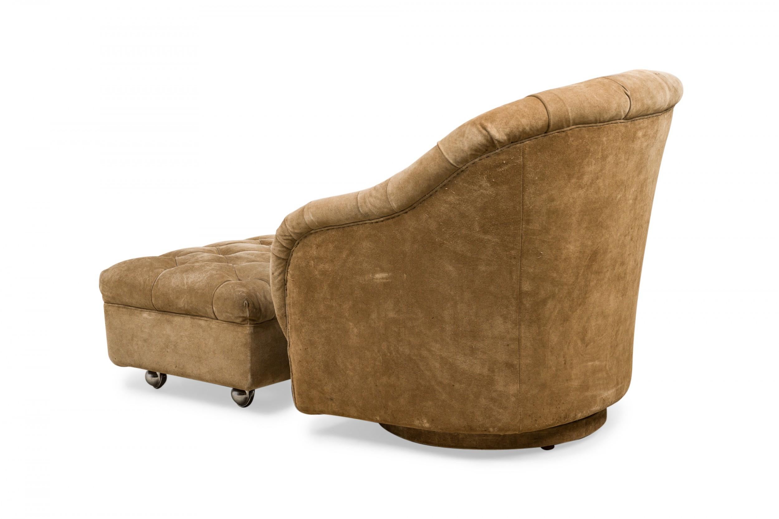 American Ward Bennett Light Brown Tufted Velvet Tub Lounge Chair and Ottoman For Sale