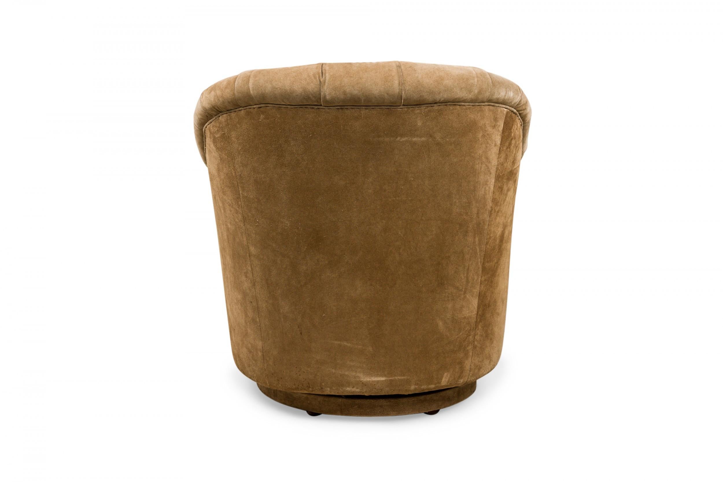 Ward Bennett Light Brown Tufted Velvet Tub Lounge Chair and Ottoman In Good Condition For Sale In New York, NY