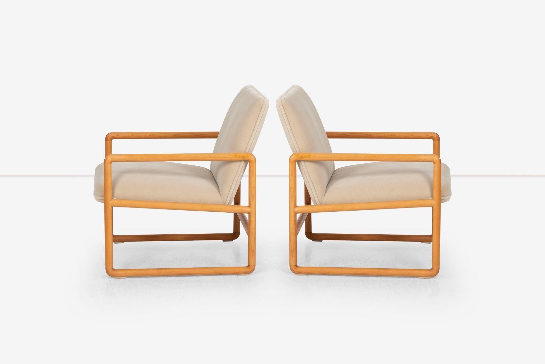 Appliqué Ward Bennett Lounge Chairs in Solid Oak for Brickel Associates 1965c. For Sale