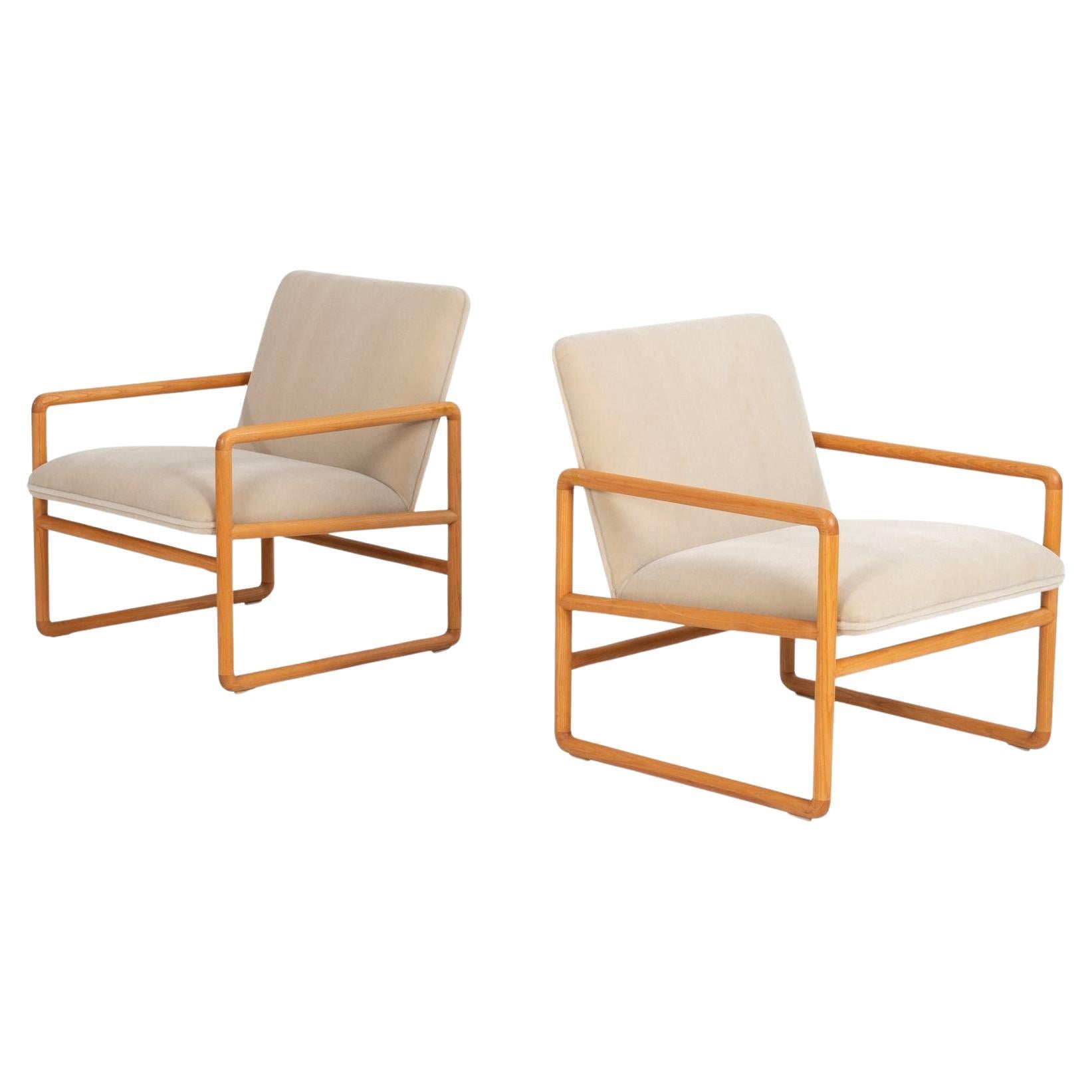 Ward Bennett Lounge Chairs in Solid Oak for Brickel Associates 1965c. For Sale