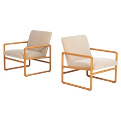 Ward Bennett Lounge Chairs in Solid Oak for Brickel Associates 1965c.